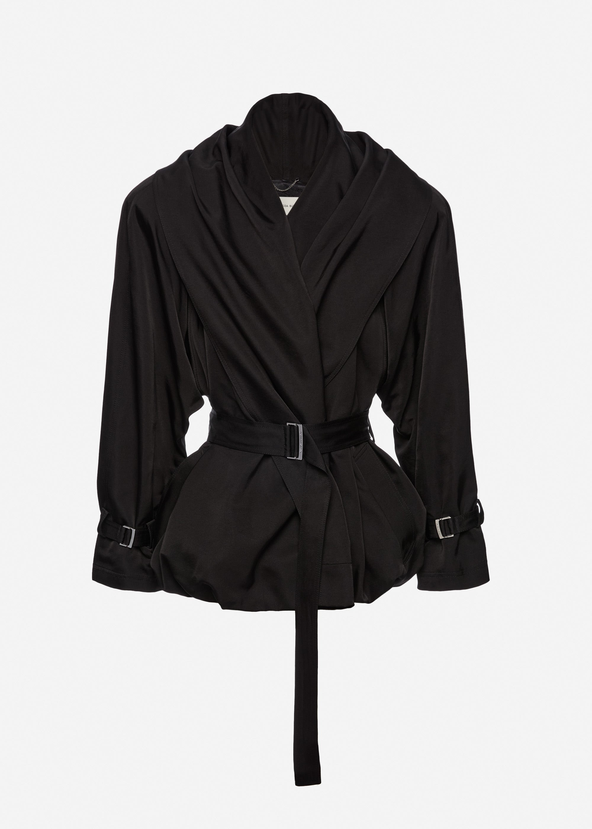 Draped collar cotton and silk jacket in black - 1