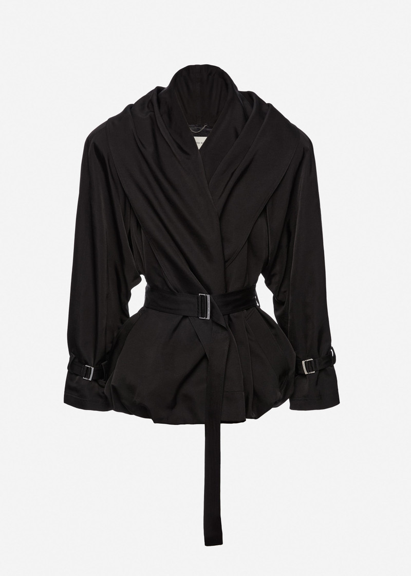 Draped collar cotton and silk jacket in black 1