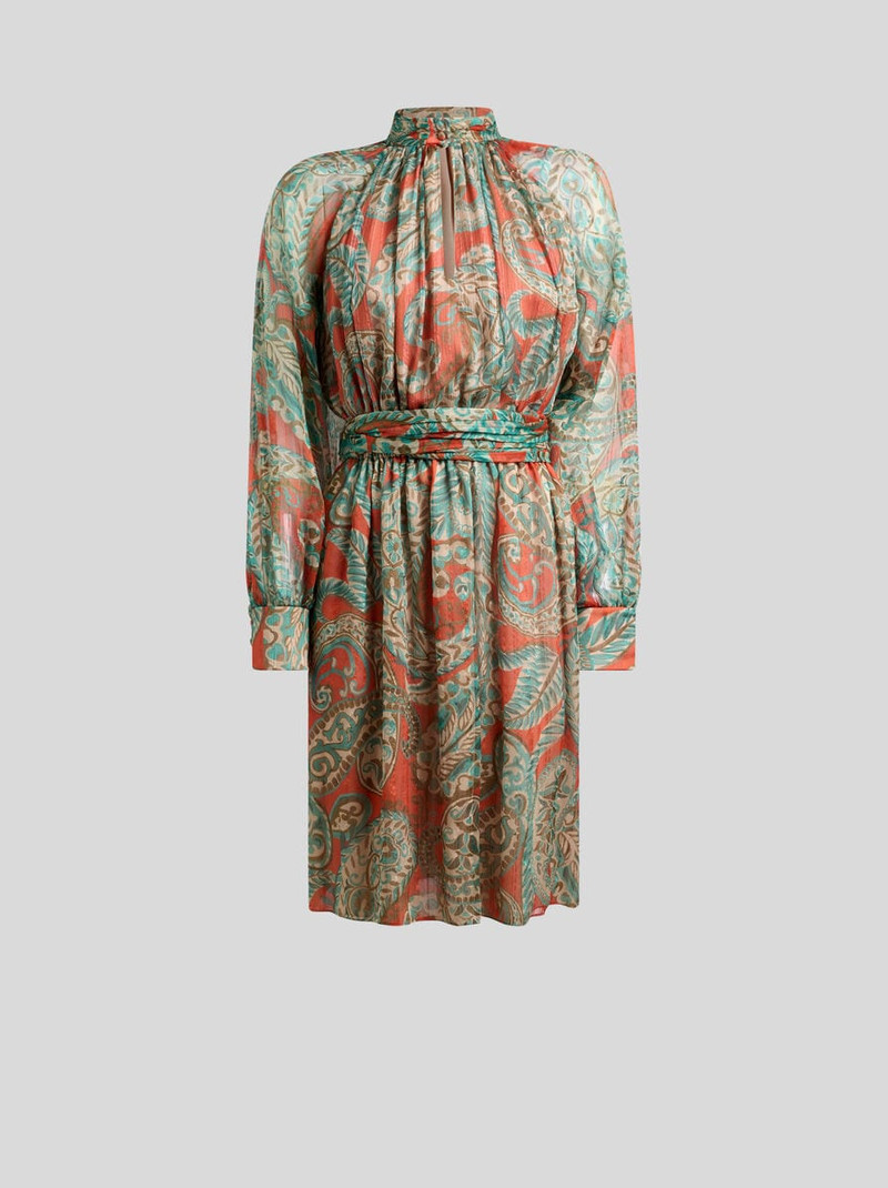 SILK PEKIN CREPON MINI DRESS WITH PAISLEY MOTIF 1
