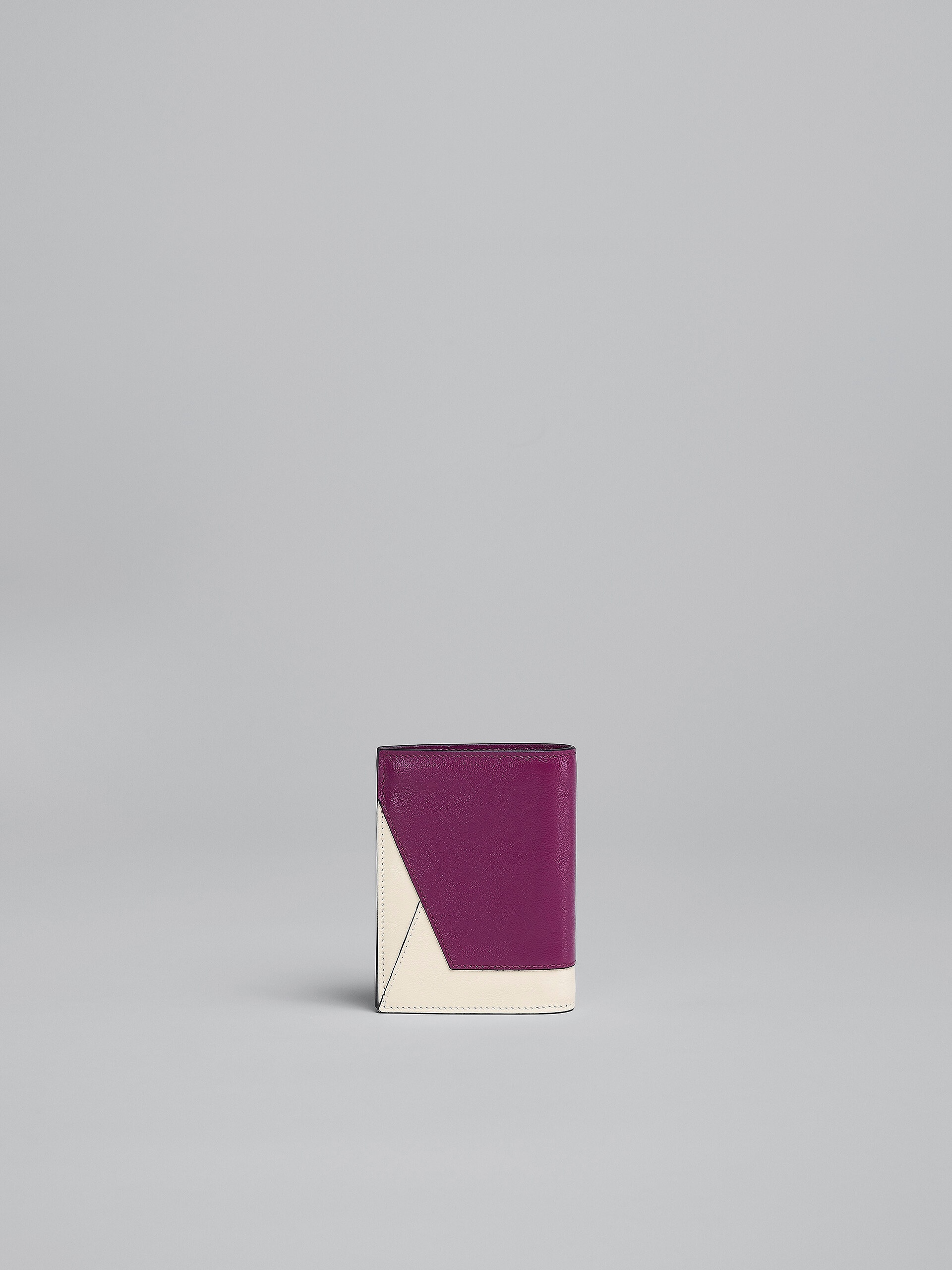 PURPLE AND WHITE LEATHER BI-FOLD WALLET - 3