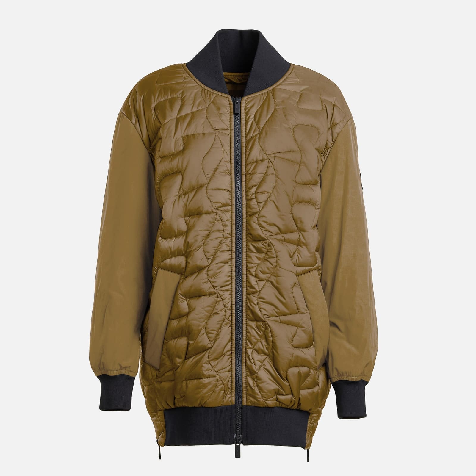 Long Quilted Bomber Jacket Green - 1