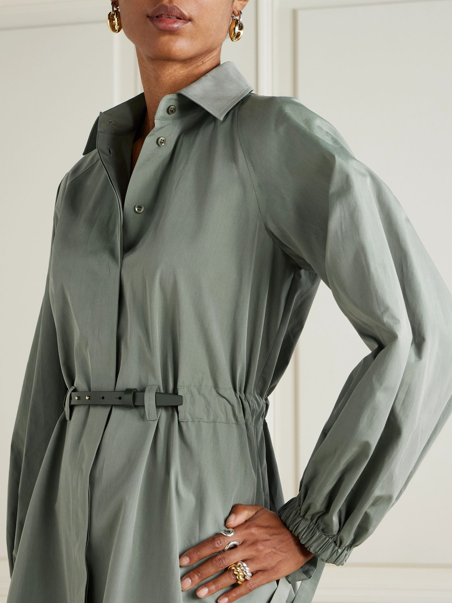 Viale belted cotton-poplin midi shirt dress Sage green - 5