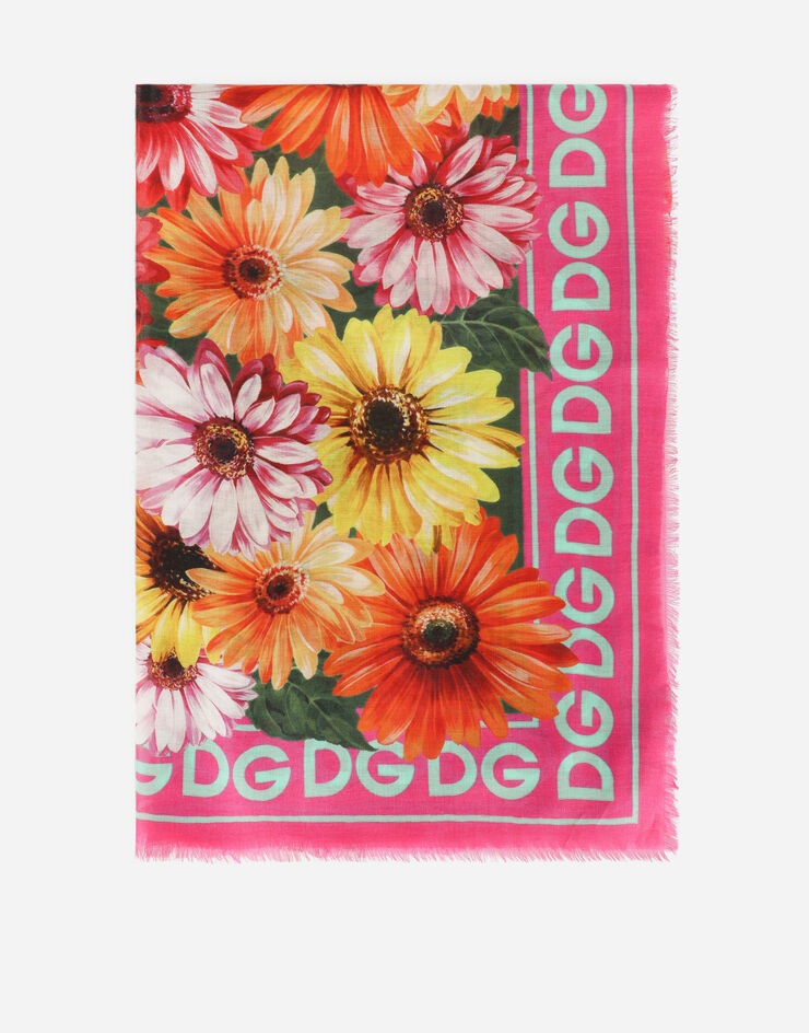 Modal and cashmere scarf with gerbera-daisy print (140 x 140) - 1