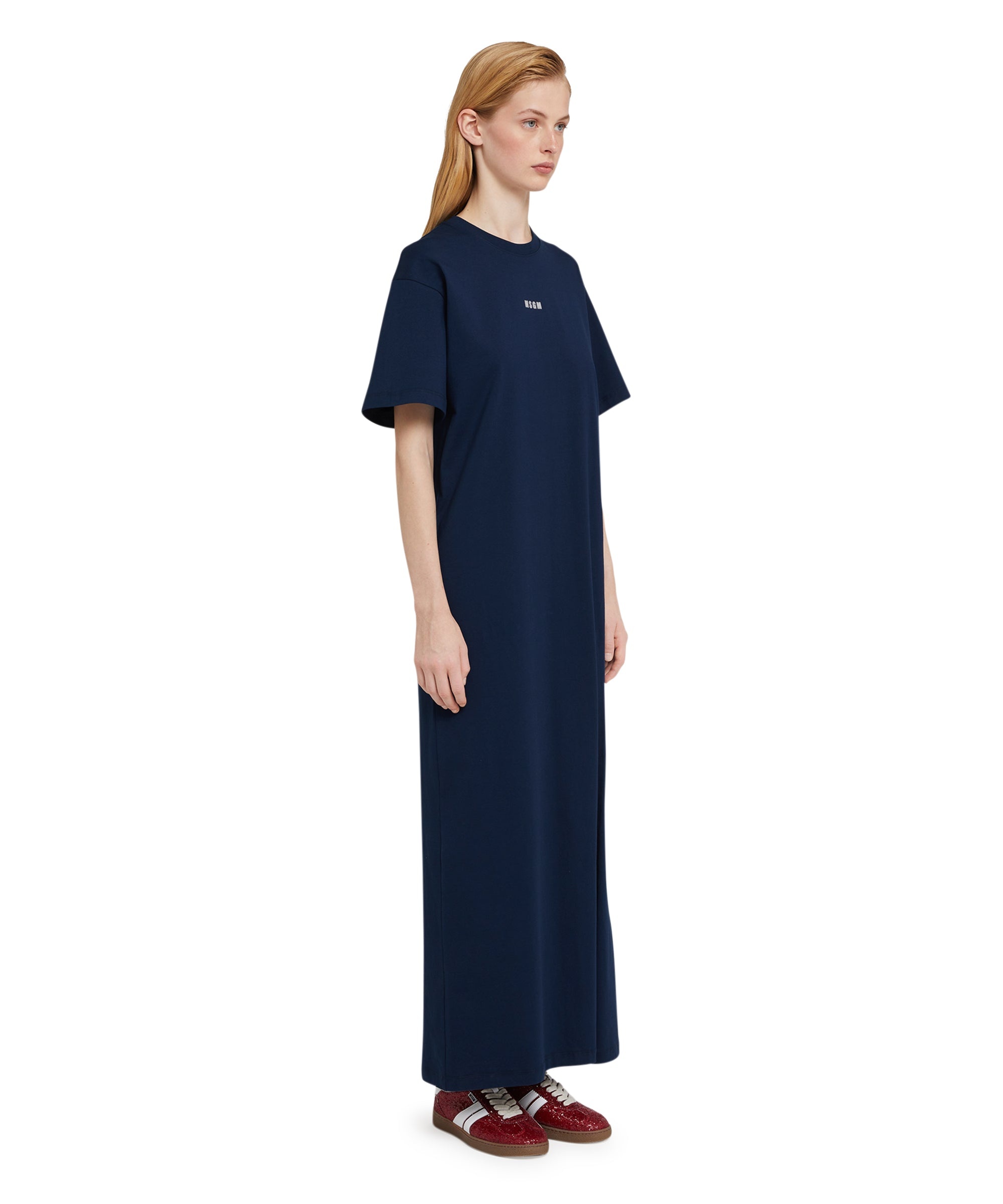 Long cotton dress with side slit and logo - 4