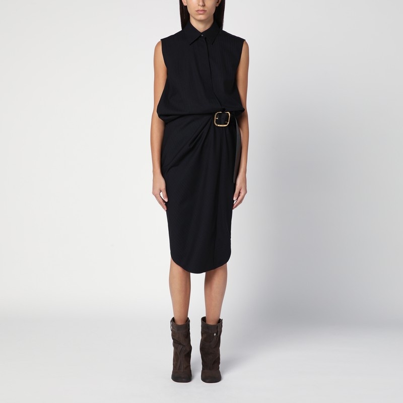 Black belted dress in wool - 1