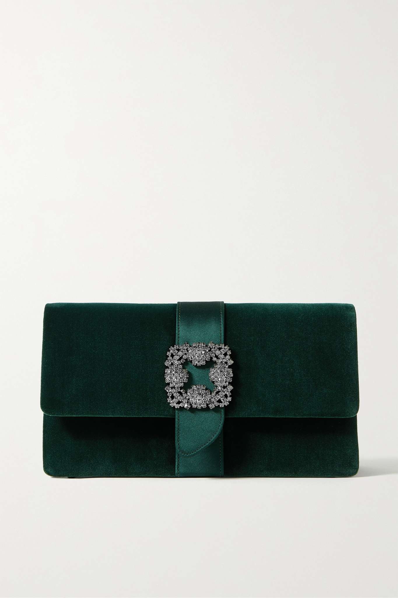 Capri crystal-embellished satin-trimmed velvet clutch - 1