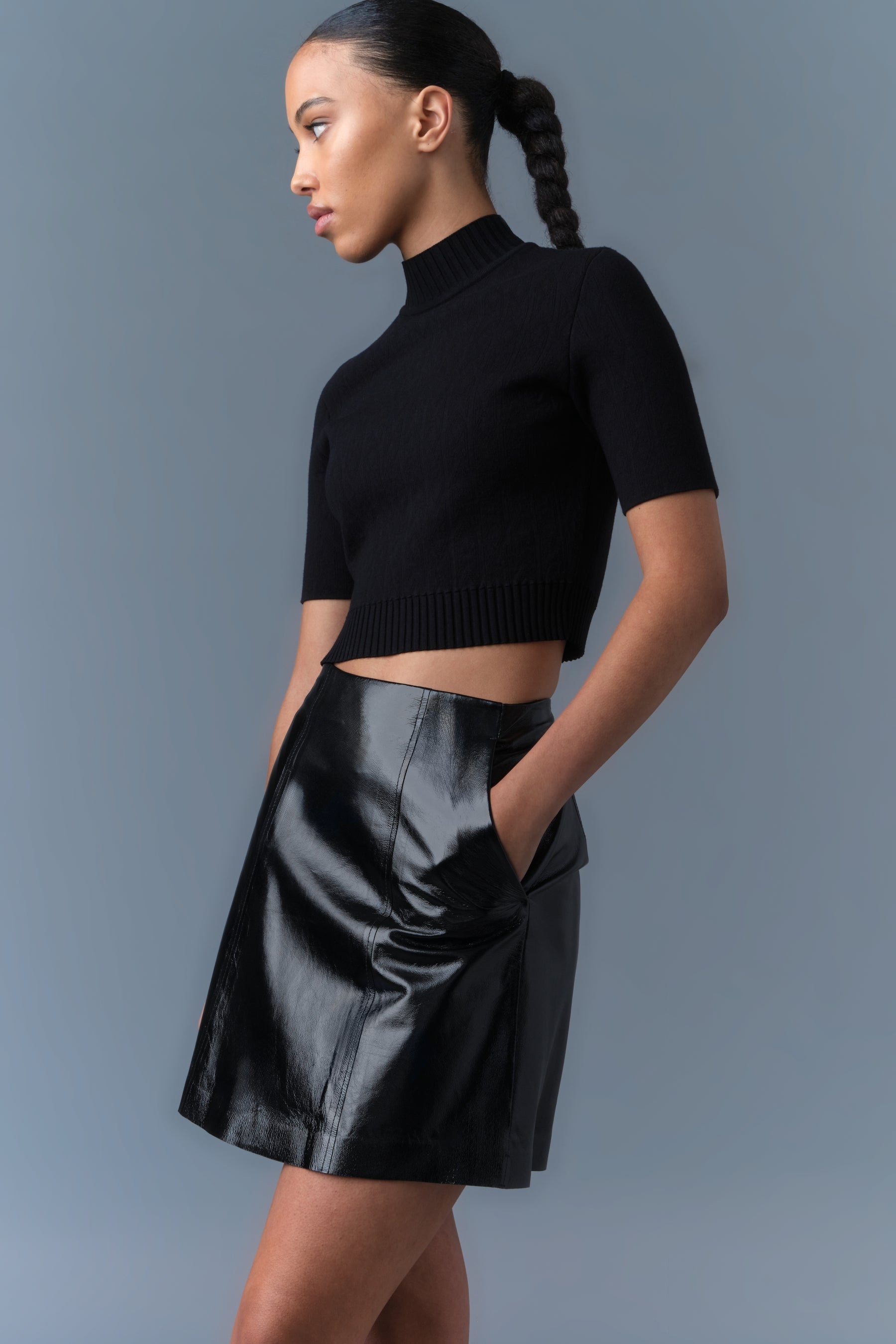 NELLA Panelled Leather A-Line Skirt - 5