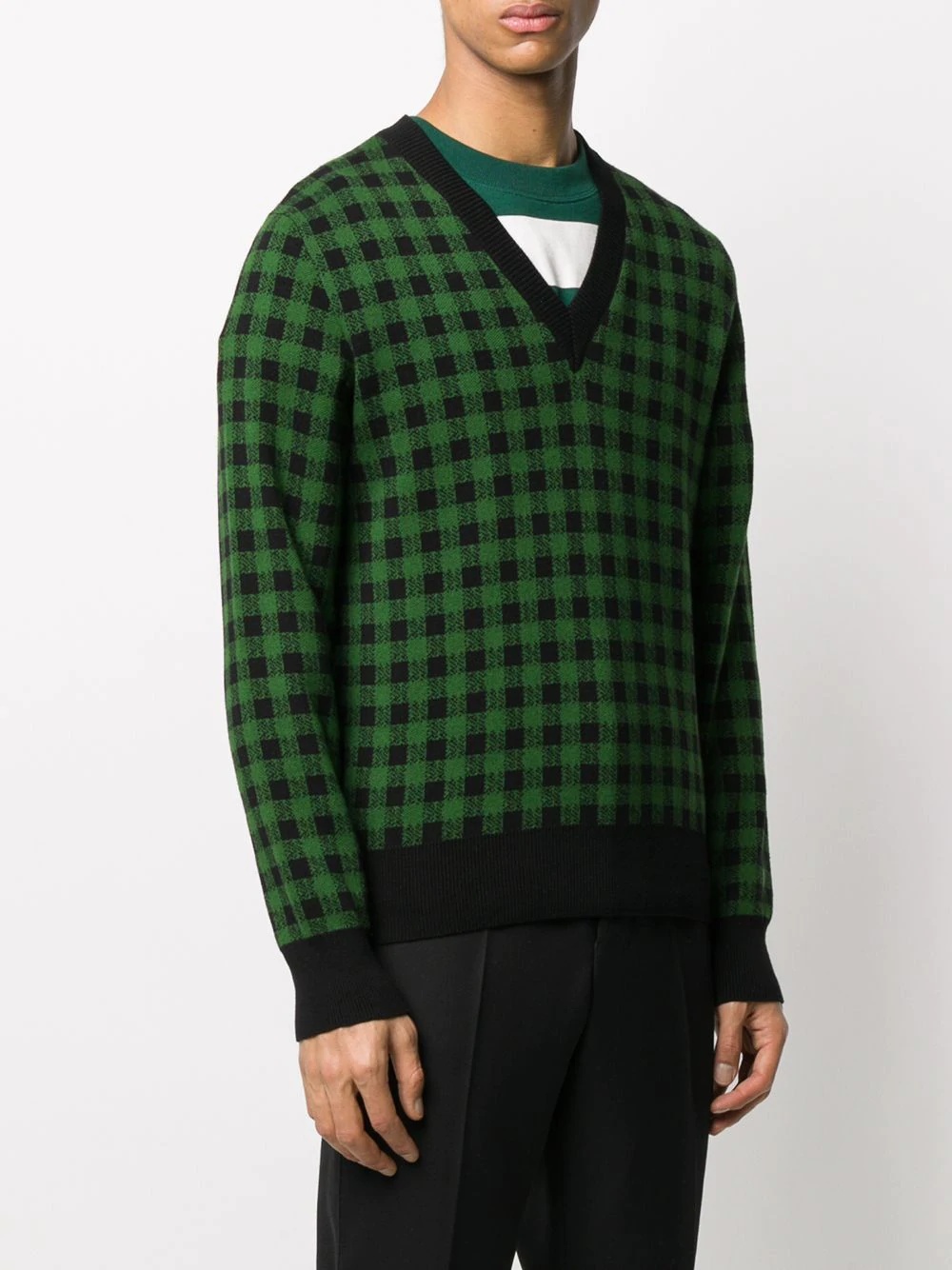 gingham jacquard V-neck jumper - 3