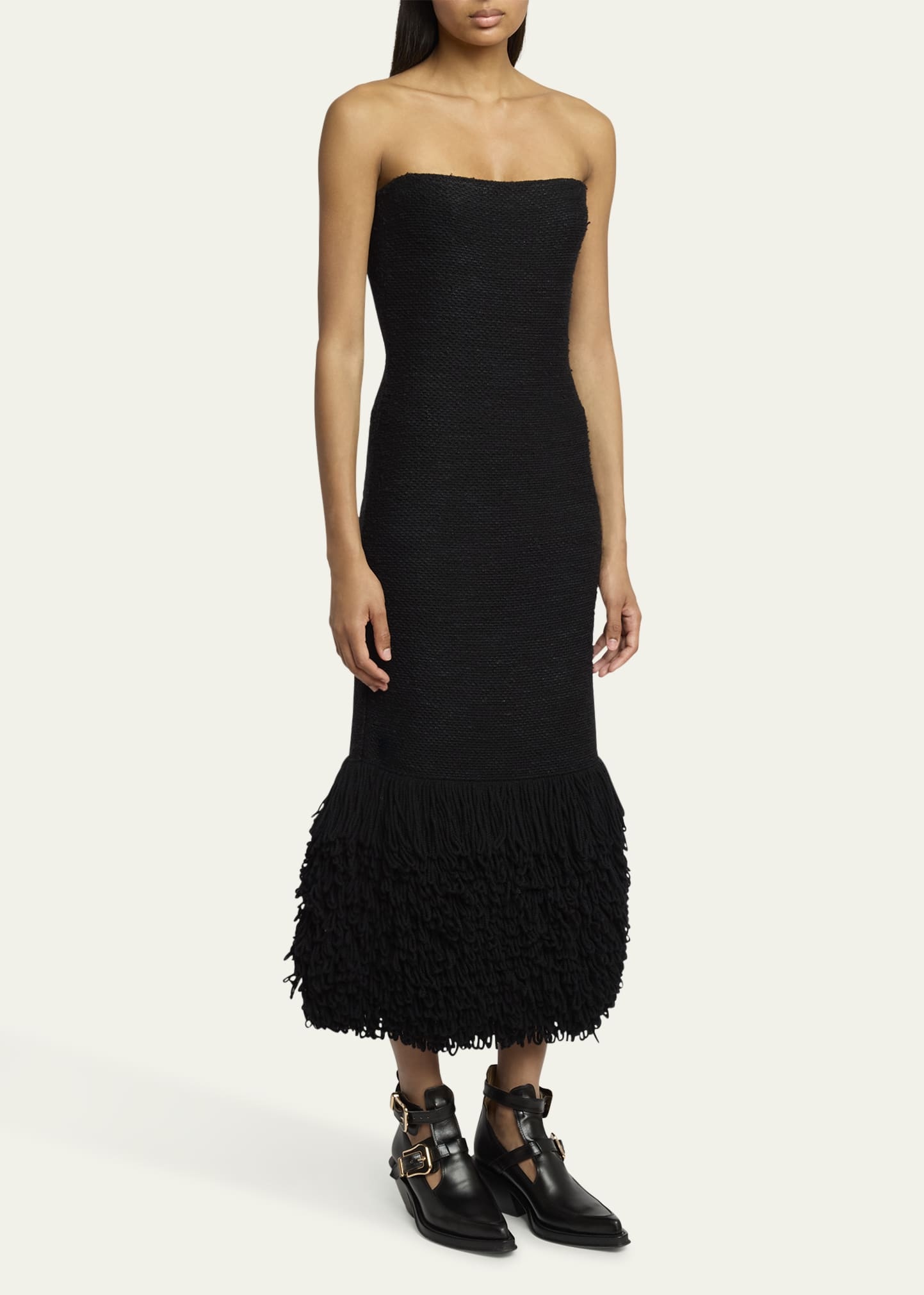 Corus Strapless Fringe Cashmere Maxi Dress - 4
