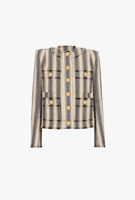 Ecru and black cotton piqué jacket - 1