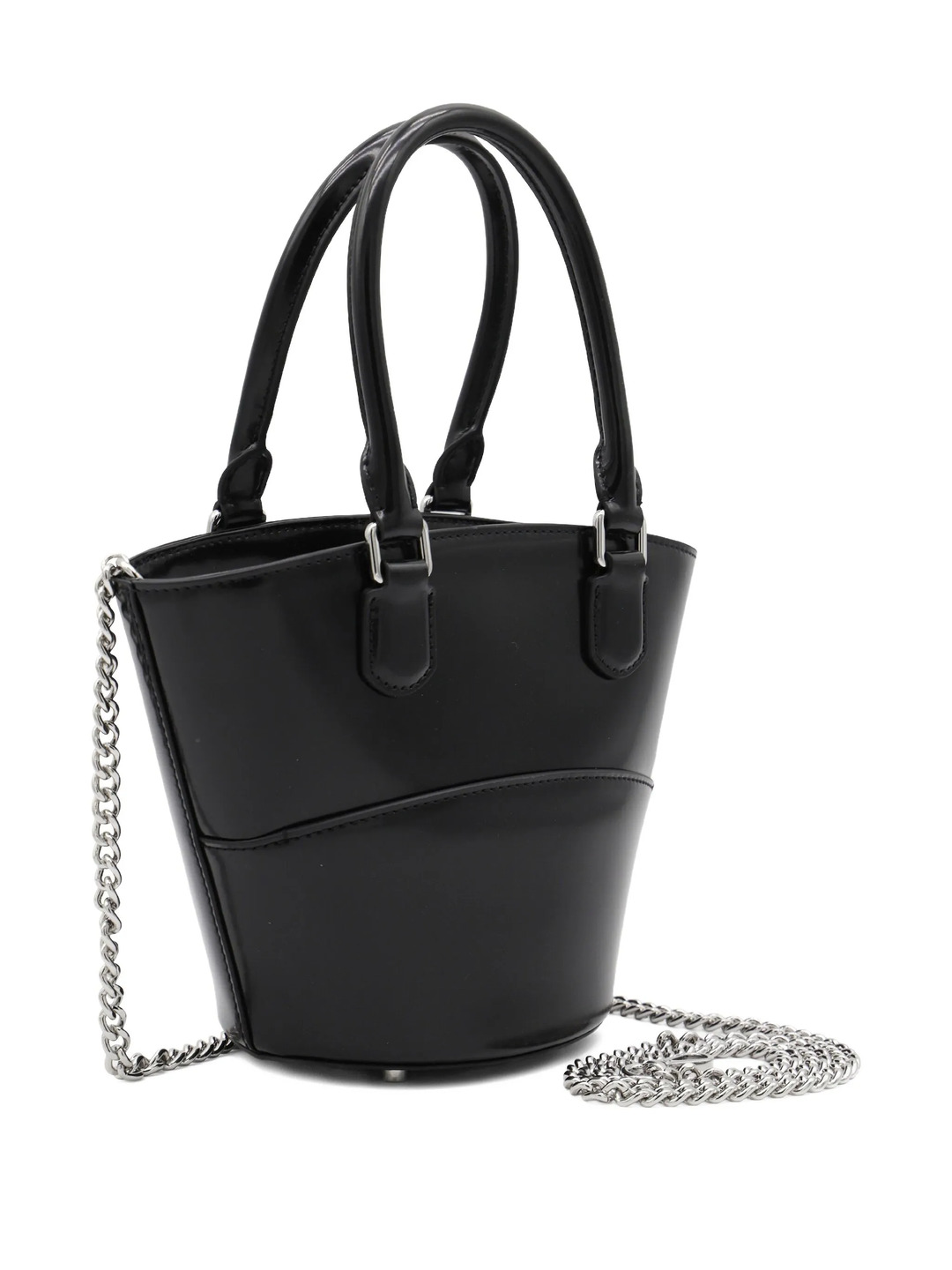 Black Leather Charm Tote Bag - 3
