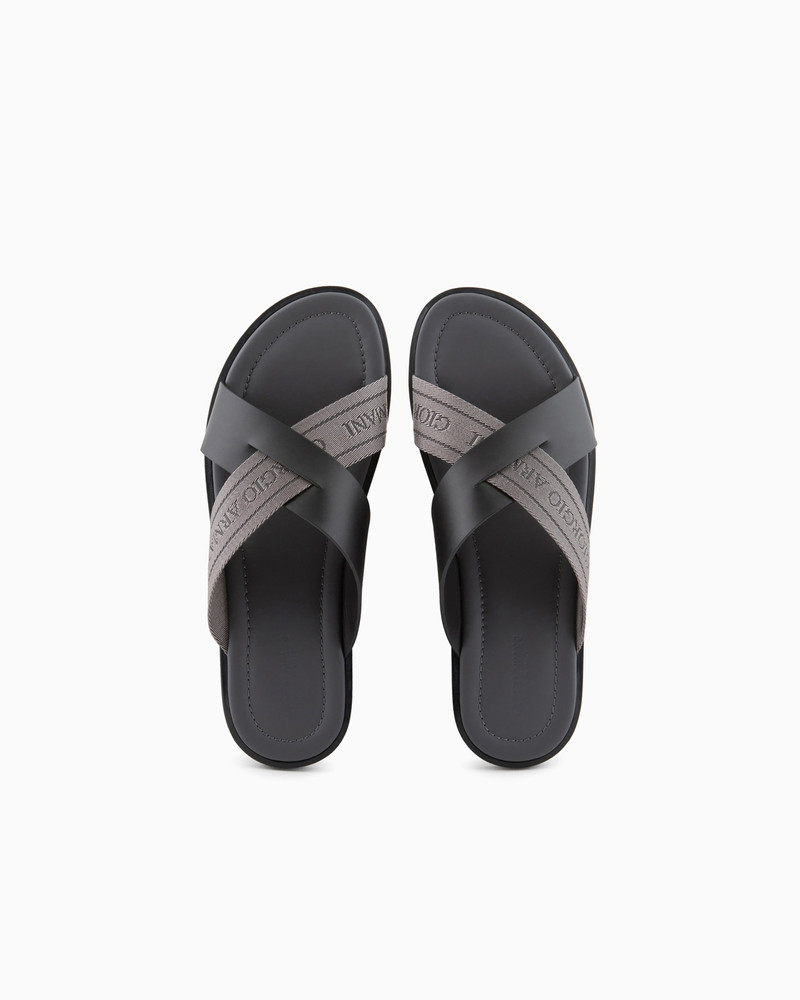 Leather cross sandals with two-toned tape 2