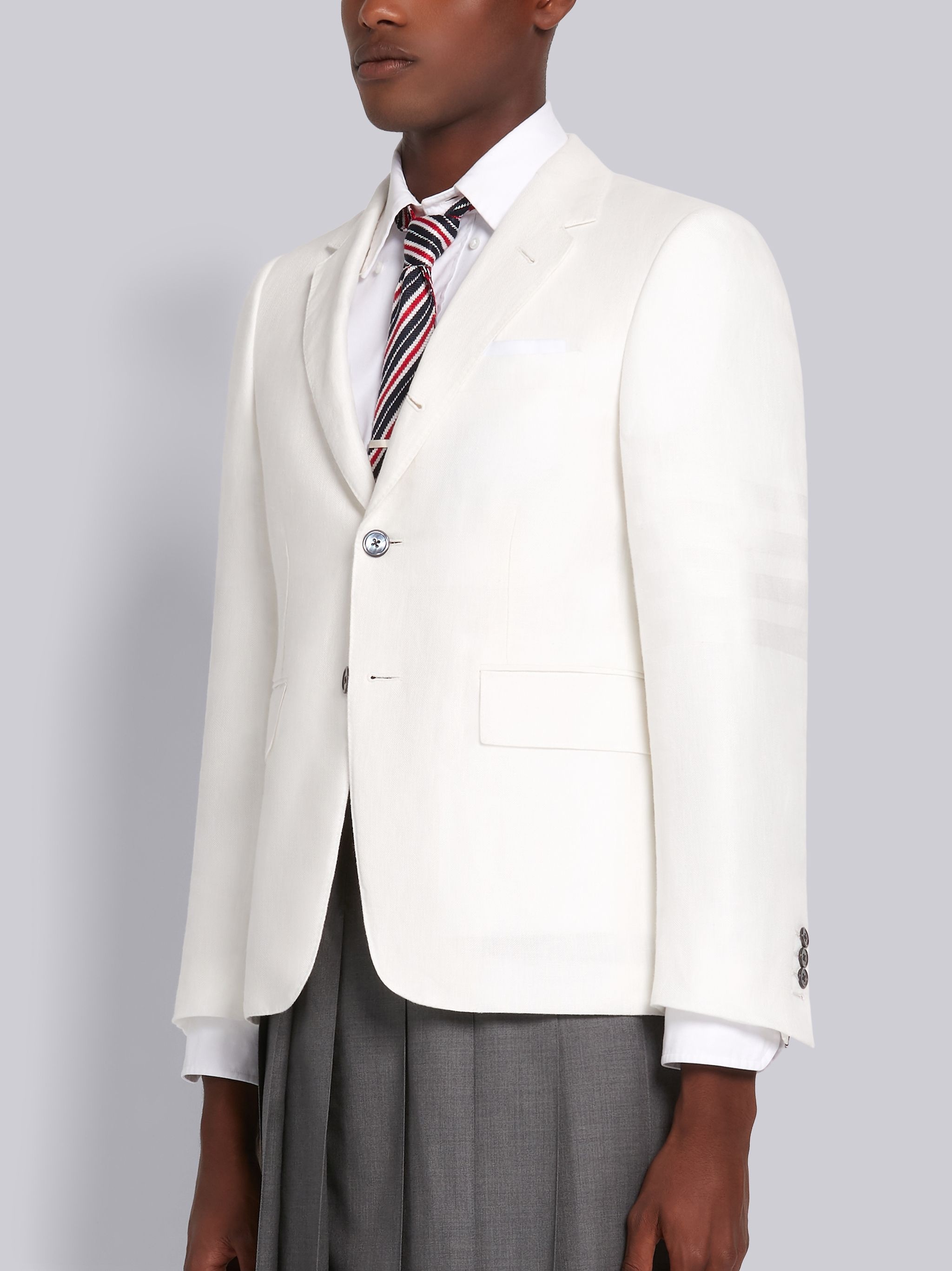 White Crisp Linen Tonal 4-Bar Classic Jacket - 2