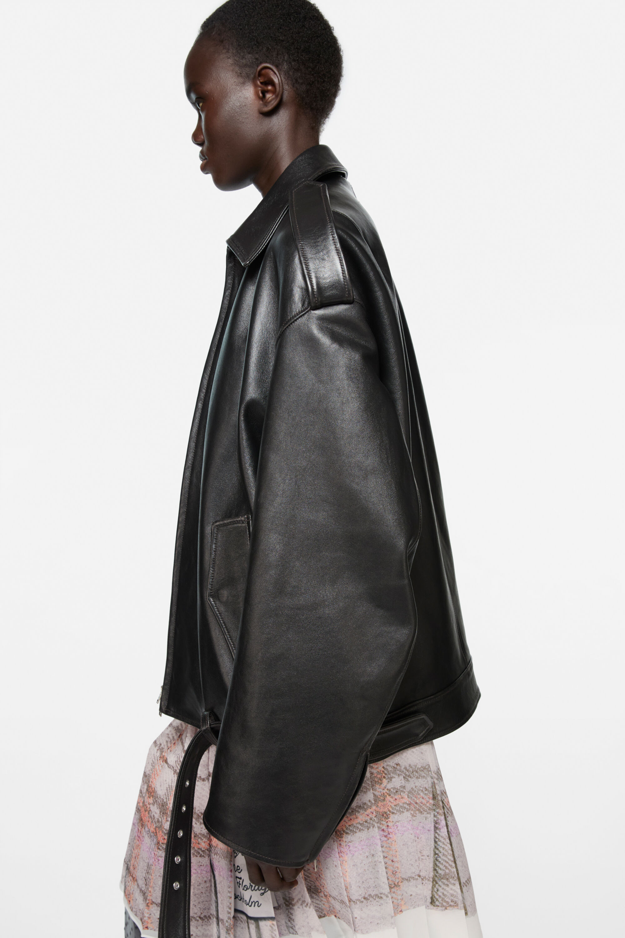 Leather biker jacket - Black - 4