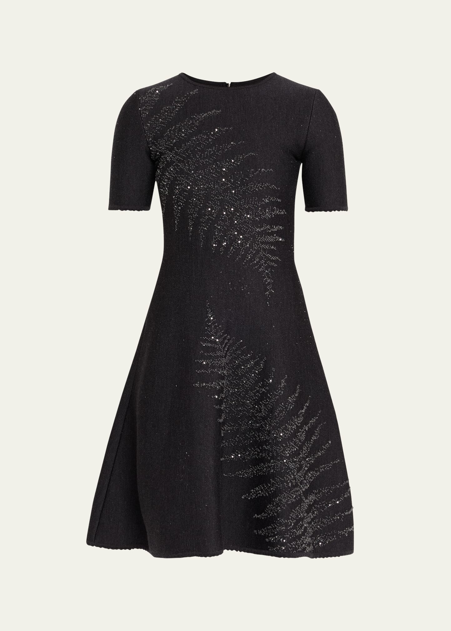 Paillette Fern Short-Sleeve Knit Mini Dress - 1