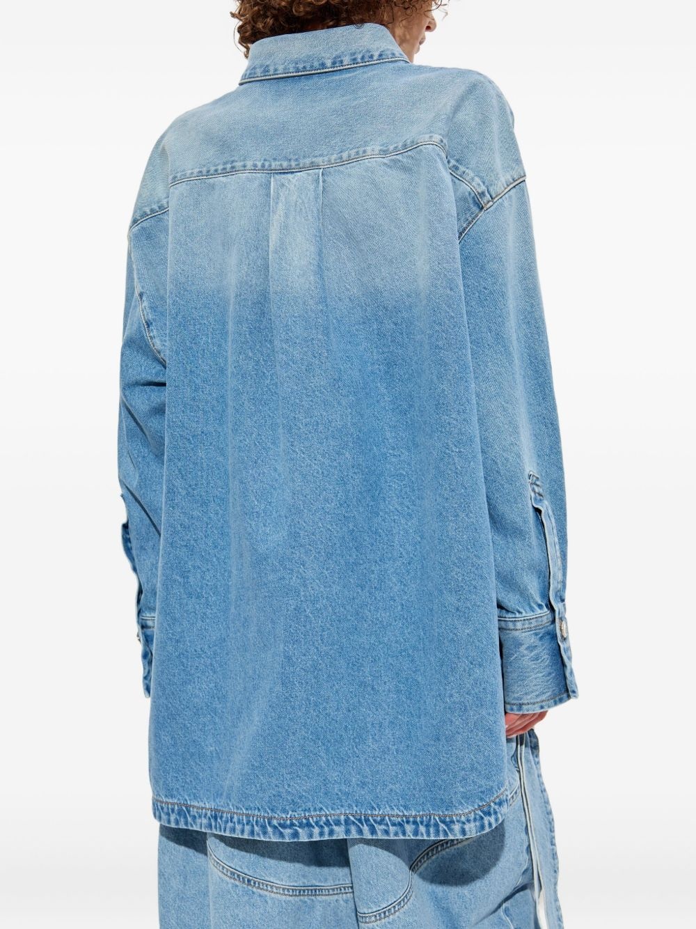asymmetric-hem denim shirt - 4