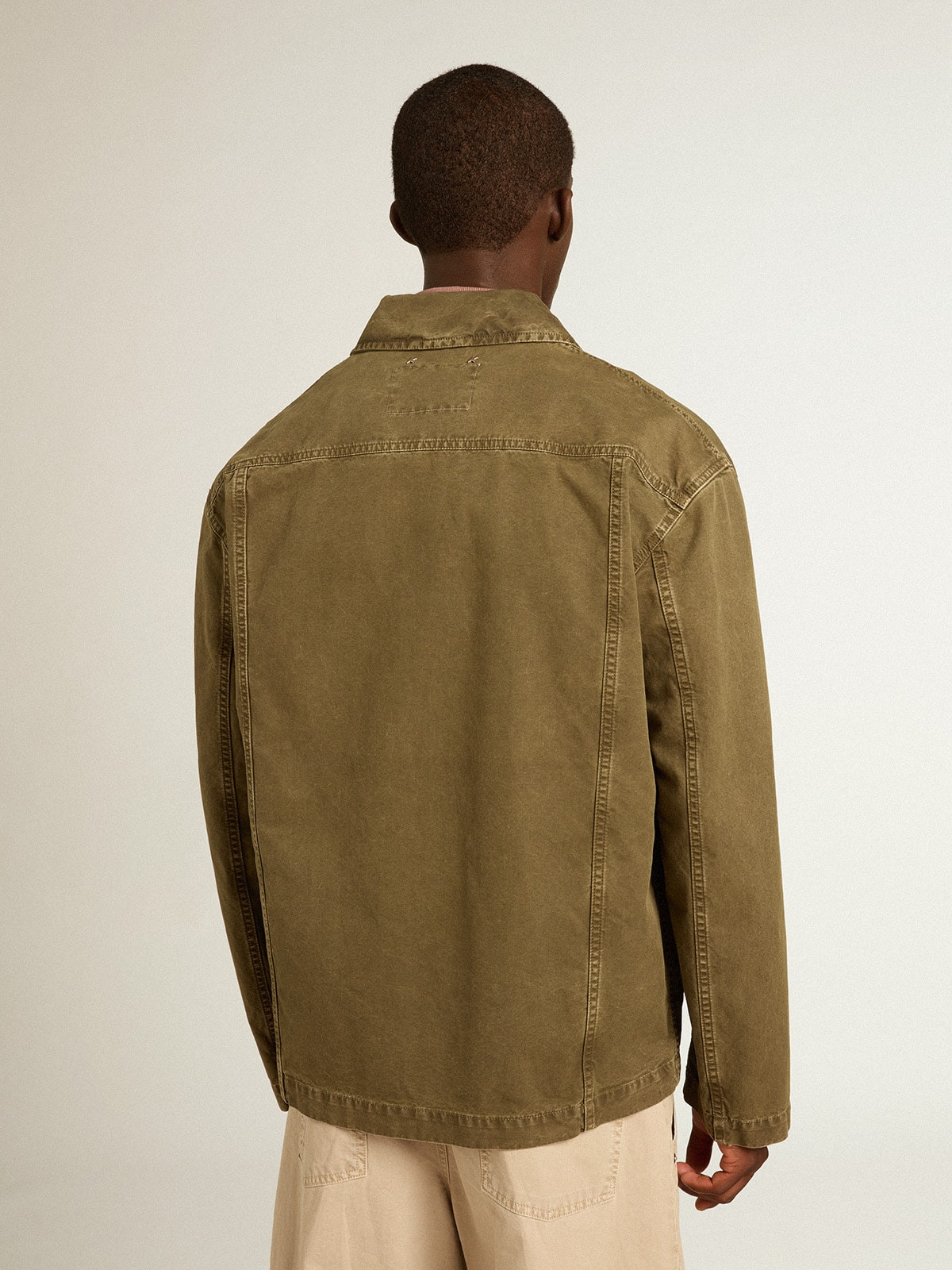Men's olive-colored cotton shirt - 4