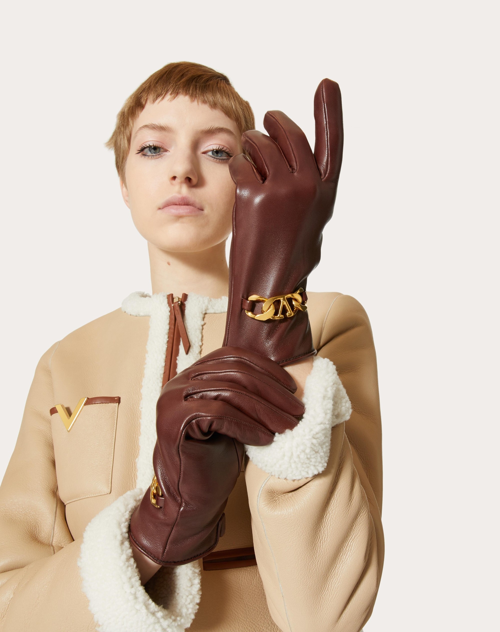 VALENTINO GARAVANI VLOGO CHAIN GLOVES IN NAPPA AND CASHMERE - 4