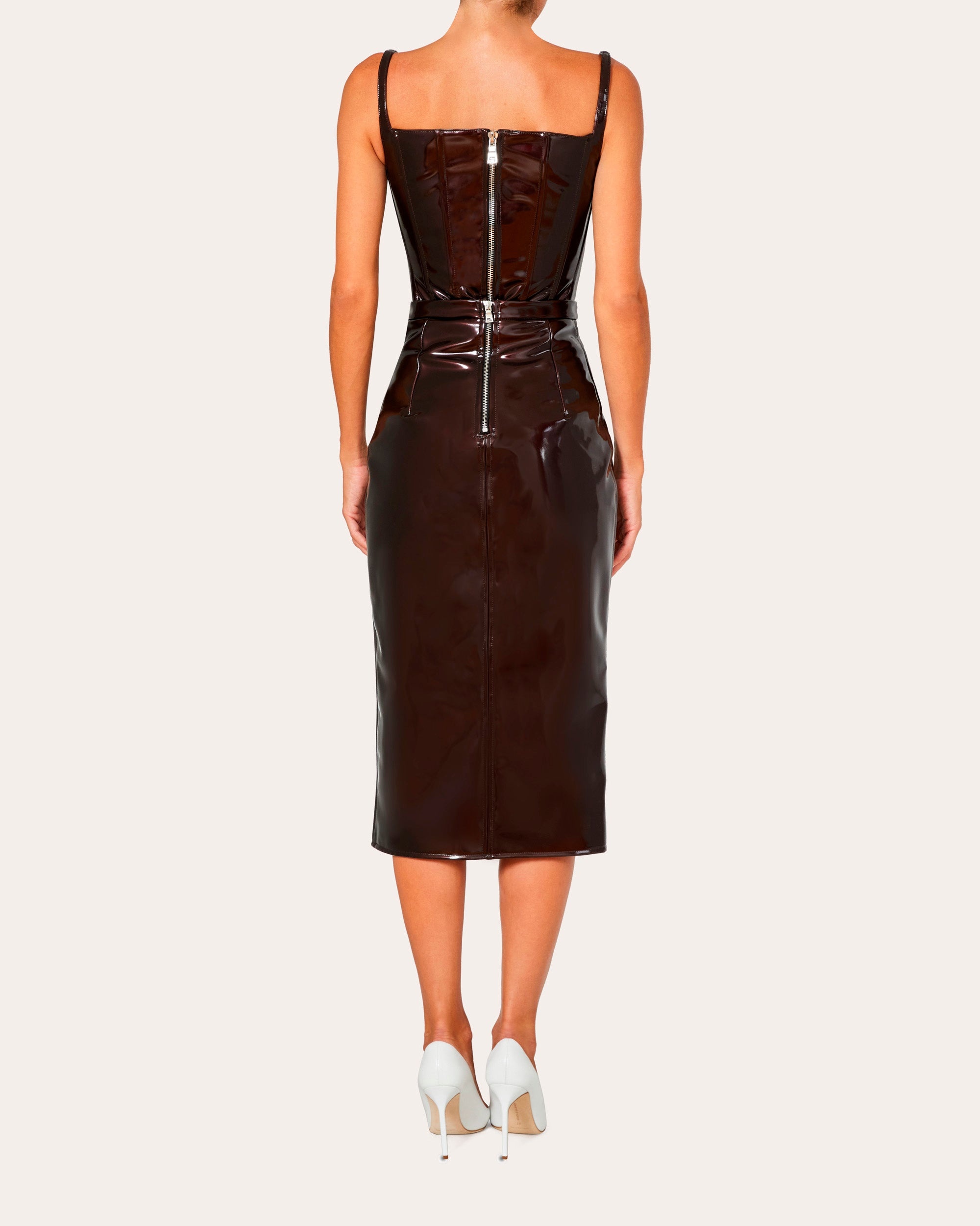 High-Waisted Patent-Vinyl Midi Skirt - 5