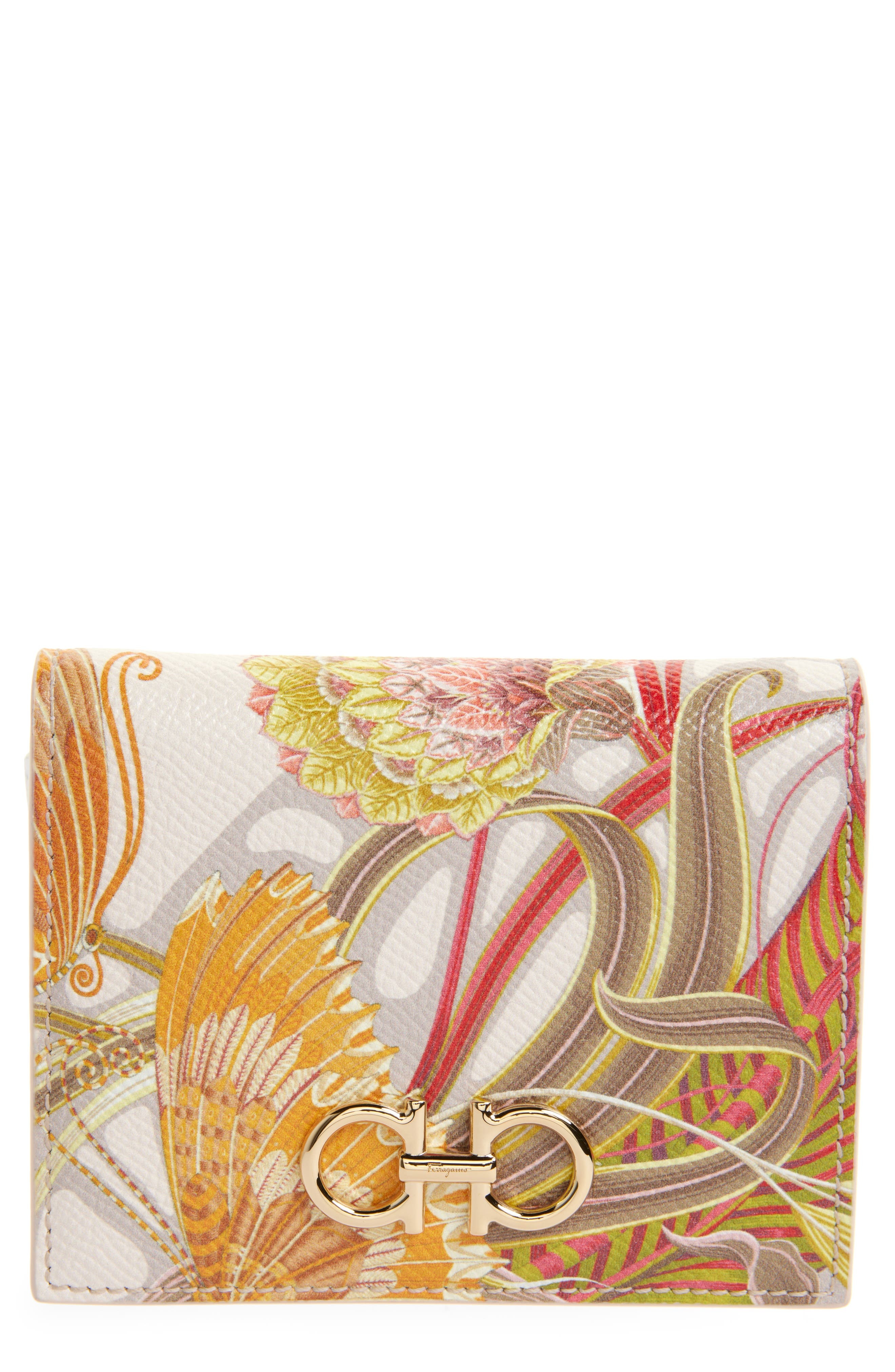FERRAGAMO Gancini Fly Print Leather French Wallet in Optic White/Macaron/Ballet at Nordstrom - 1