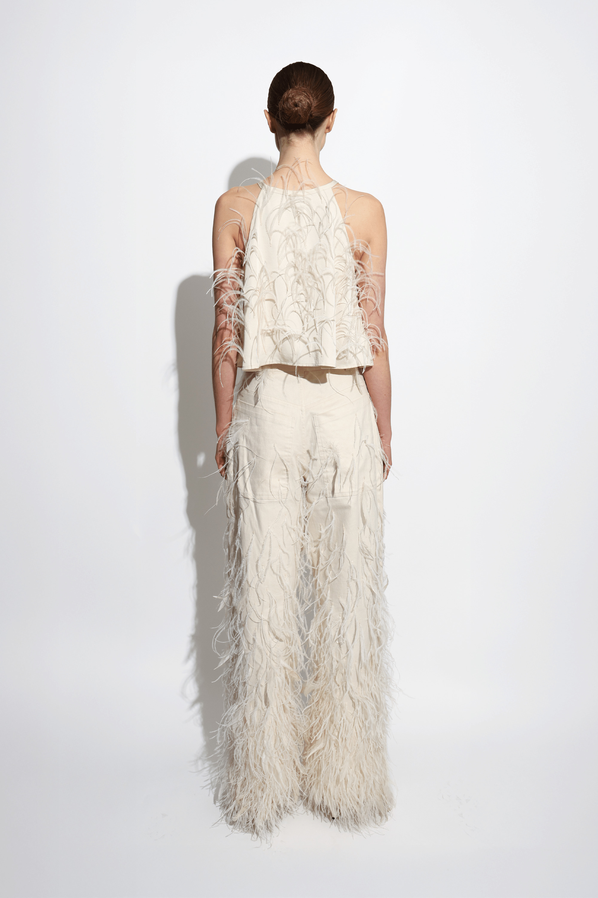Stretch Cotton Twill Slouchy Pant With Feathers - 3