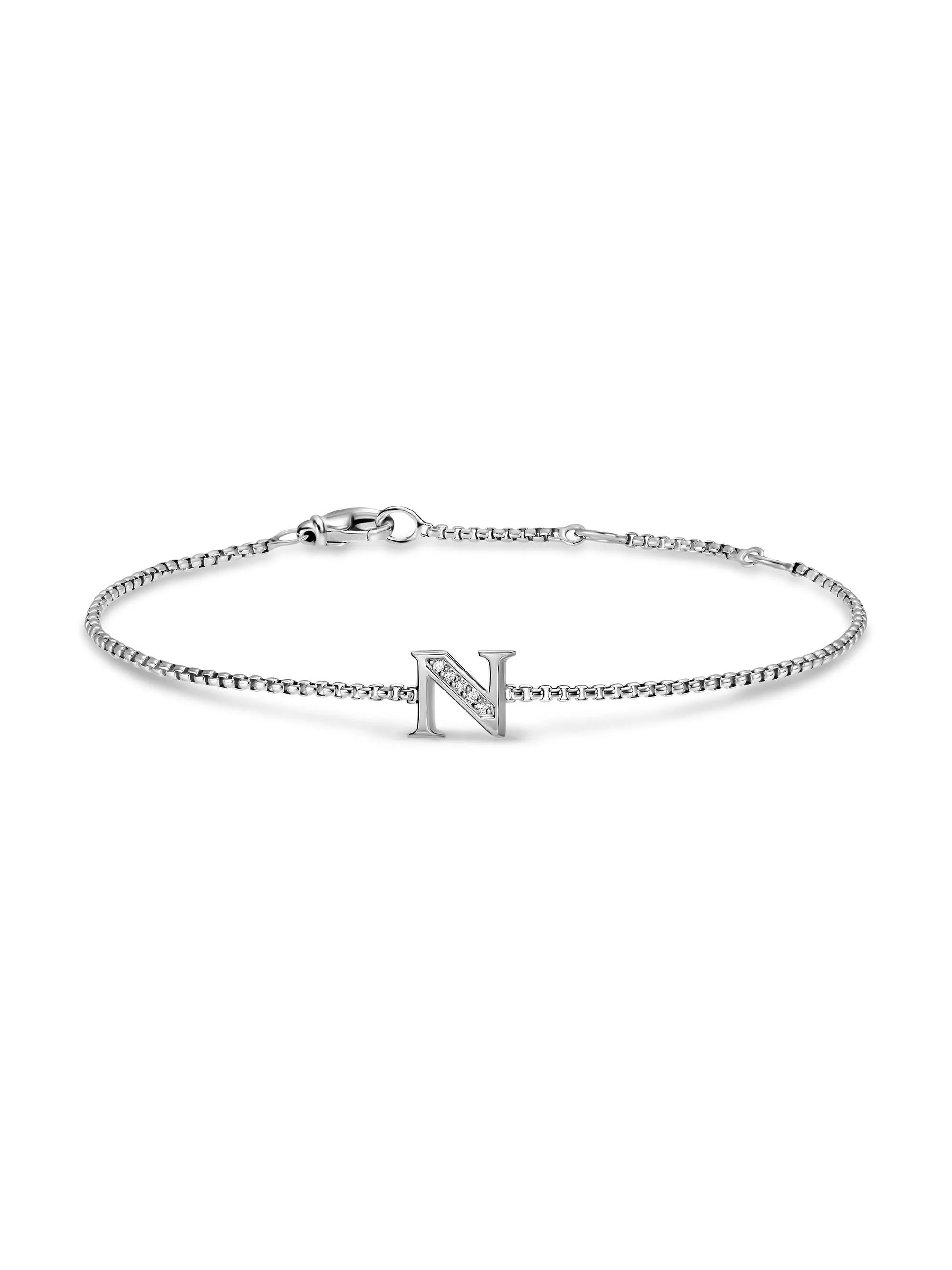 Women's Petite Initial Chain Bracelet in Sterling Silver - Diamond N - 1