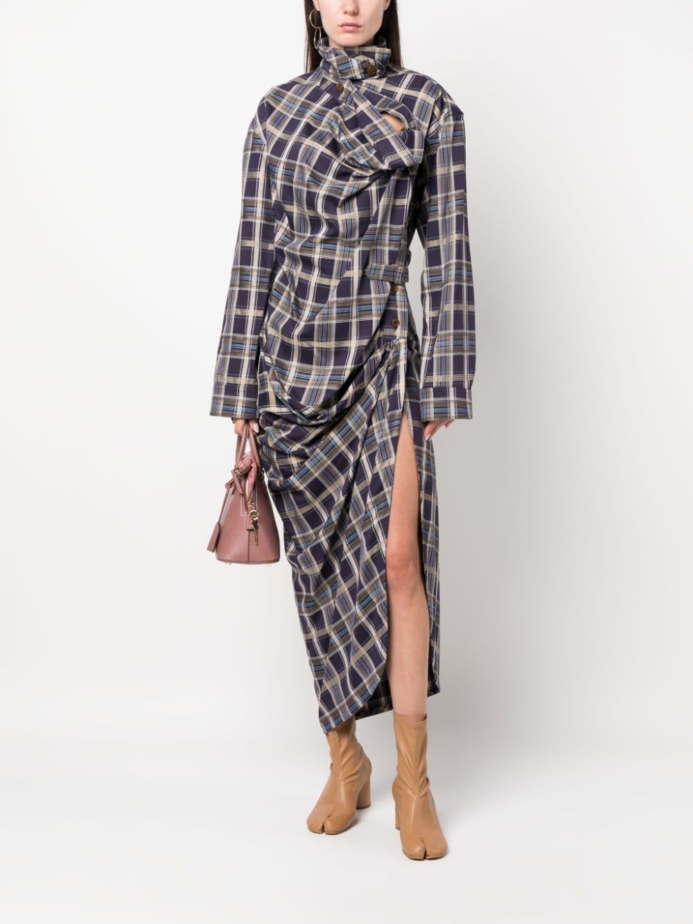 high-neck asymmetric long dress - 2