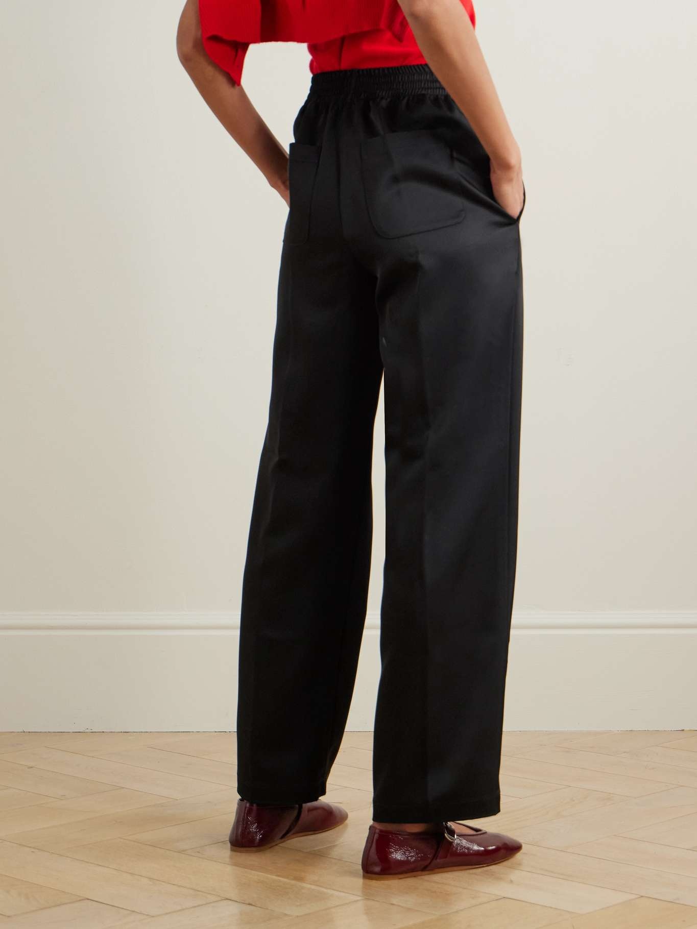Barb pleated satin wide-leg pants Black - 3
