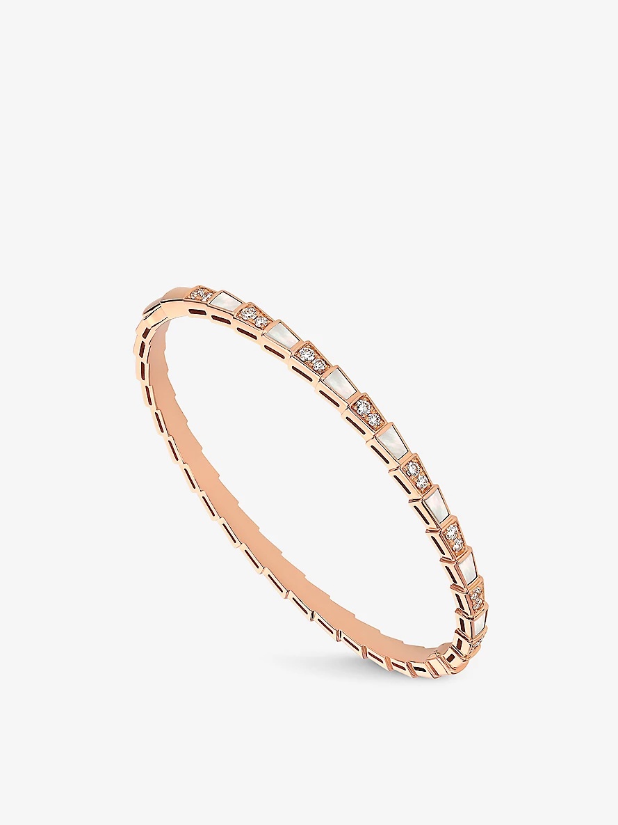 Serpenti Viper 18ct rose-gold, 0.97ct diamond and mother-of-pearl bracelet - 1
