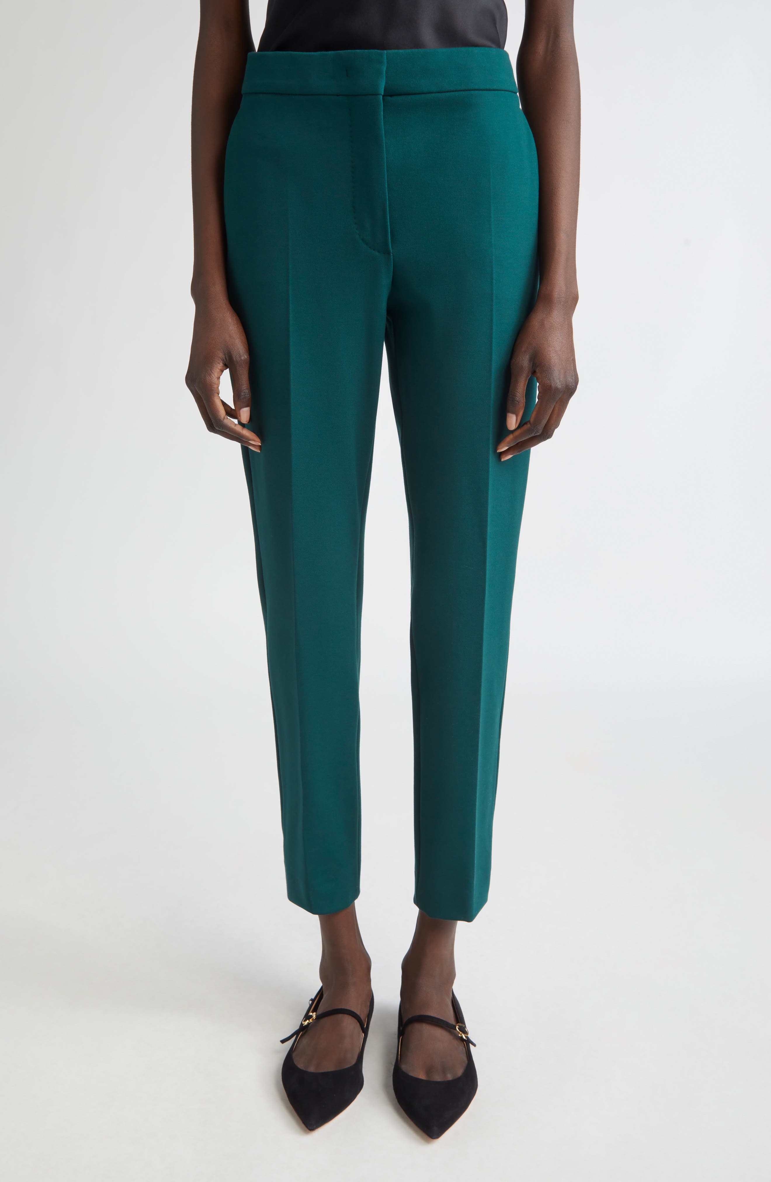 Max Mara Pegno Slim Fit Jersey Ankle Pants in Dark Green at Nordstrom - 1