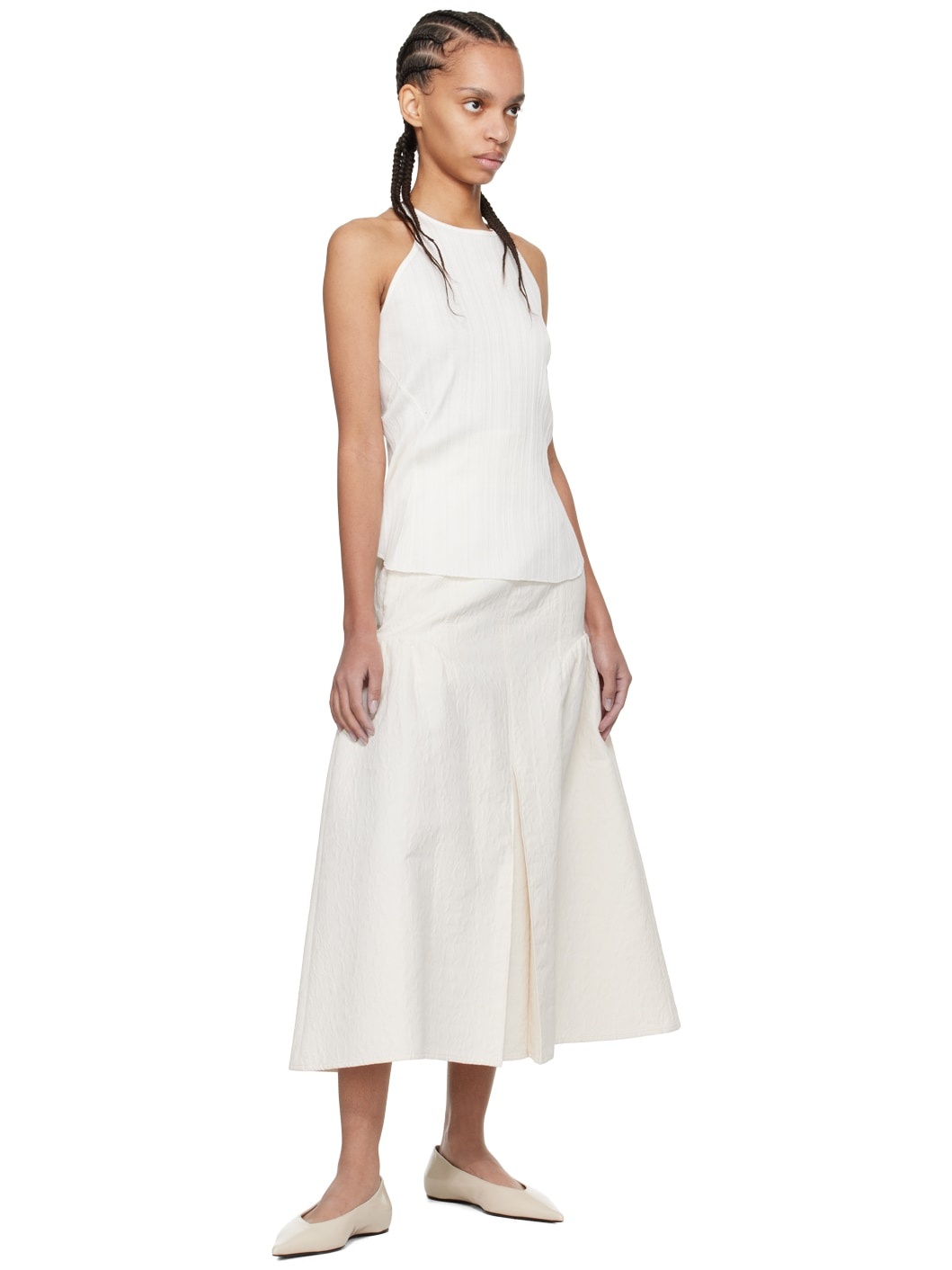 White Random Ribbed Tank Top - 4