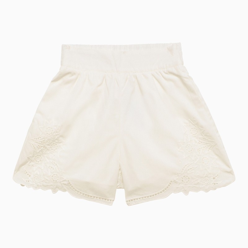 White cotton shorts with embroidery - 1