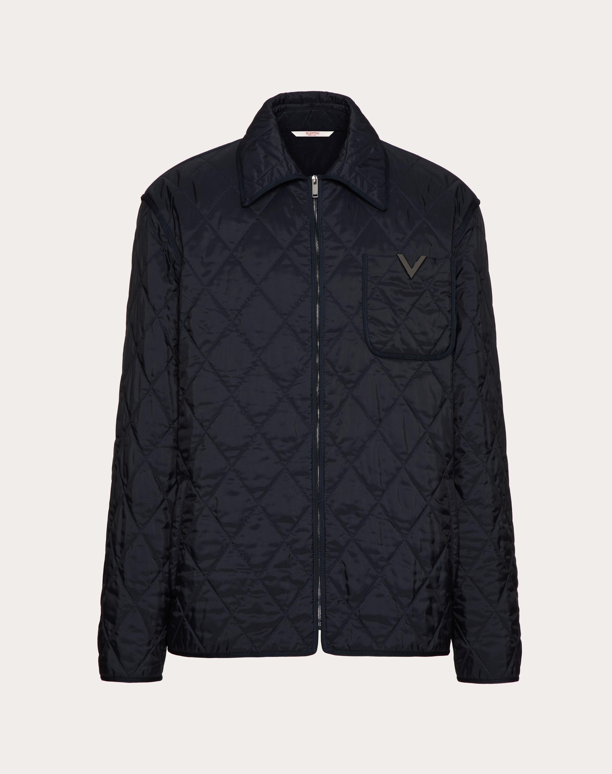 QUILTED NYLON SHIRT JACKET WITH METALLIC V DETAIL - 1