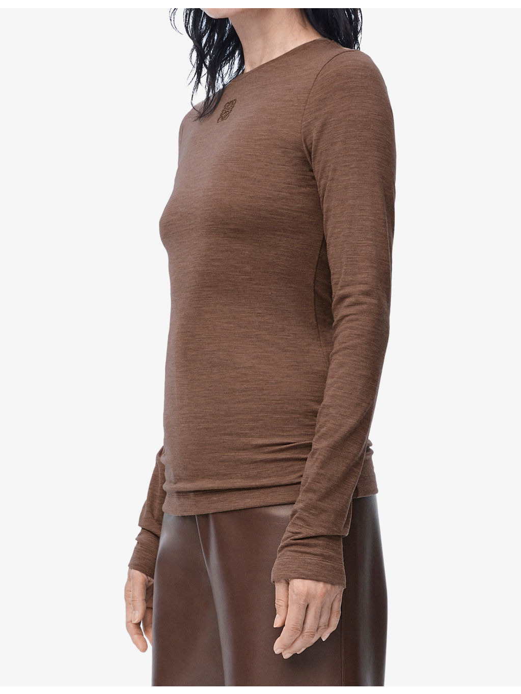 Anagram-Embroidered Long-Sleeve Wool-Blend Top - 3