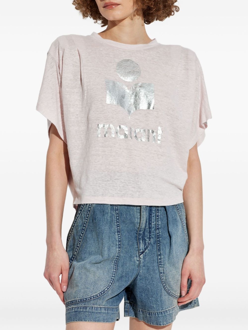 metallic-logo linen t-shirt - 3