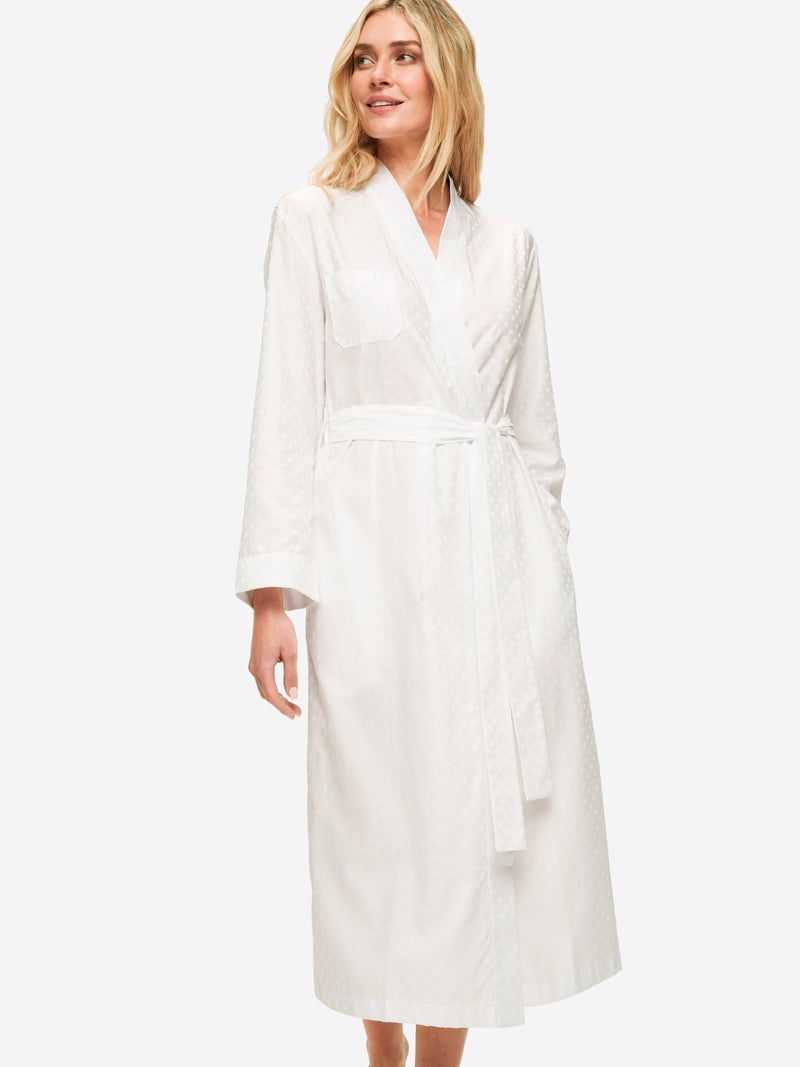 Women's Long Dressing Gown Kate 7 Cotton Jacquard White - 4