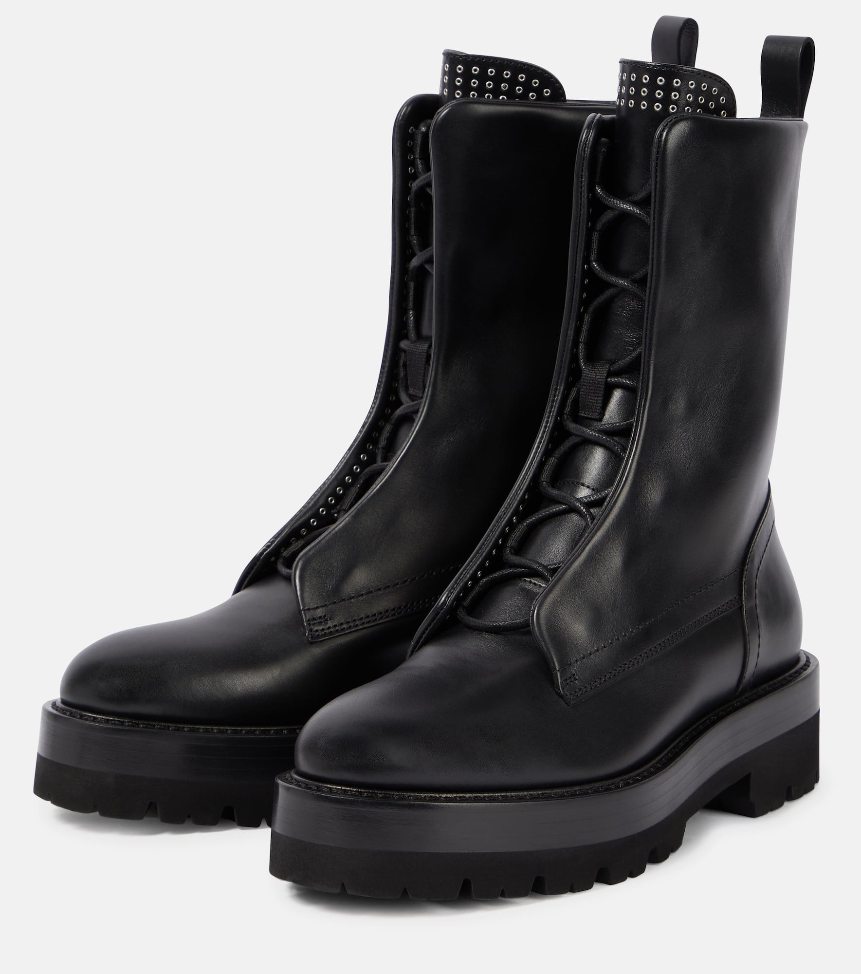 Embellished leather combat boots - 5