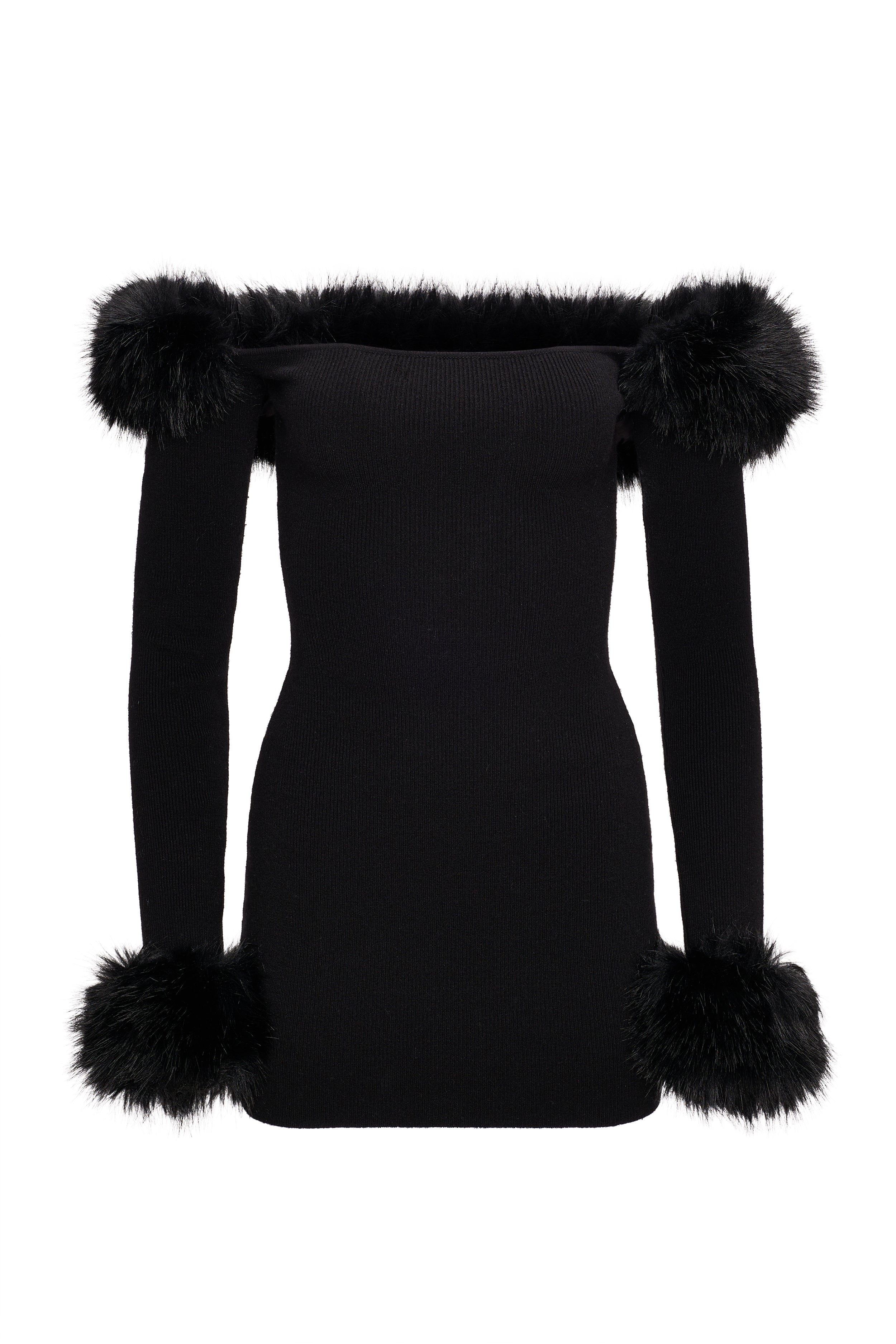 FAUX FUR OFF THE SHOULDER MINI DRESS - 1