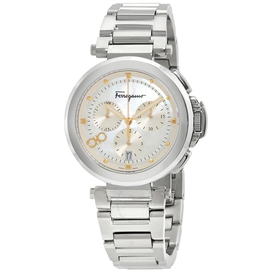 Ferragamo Legacy Chronograph Quartz White Mother of Pearl Dial Ladies Watch SFMW00222 - 1