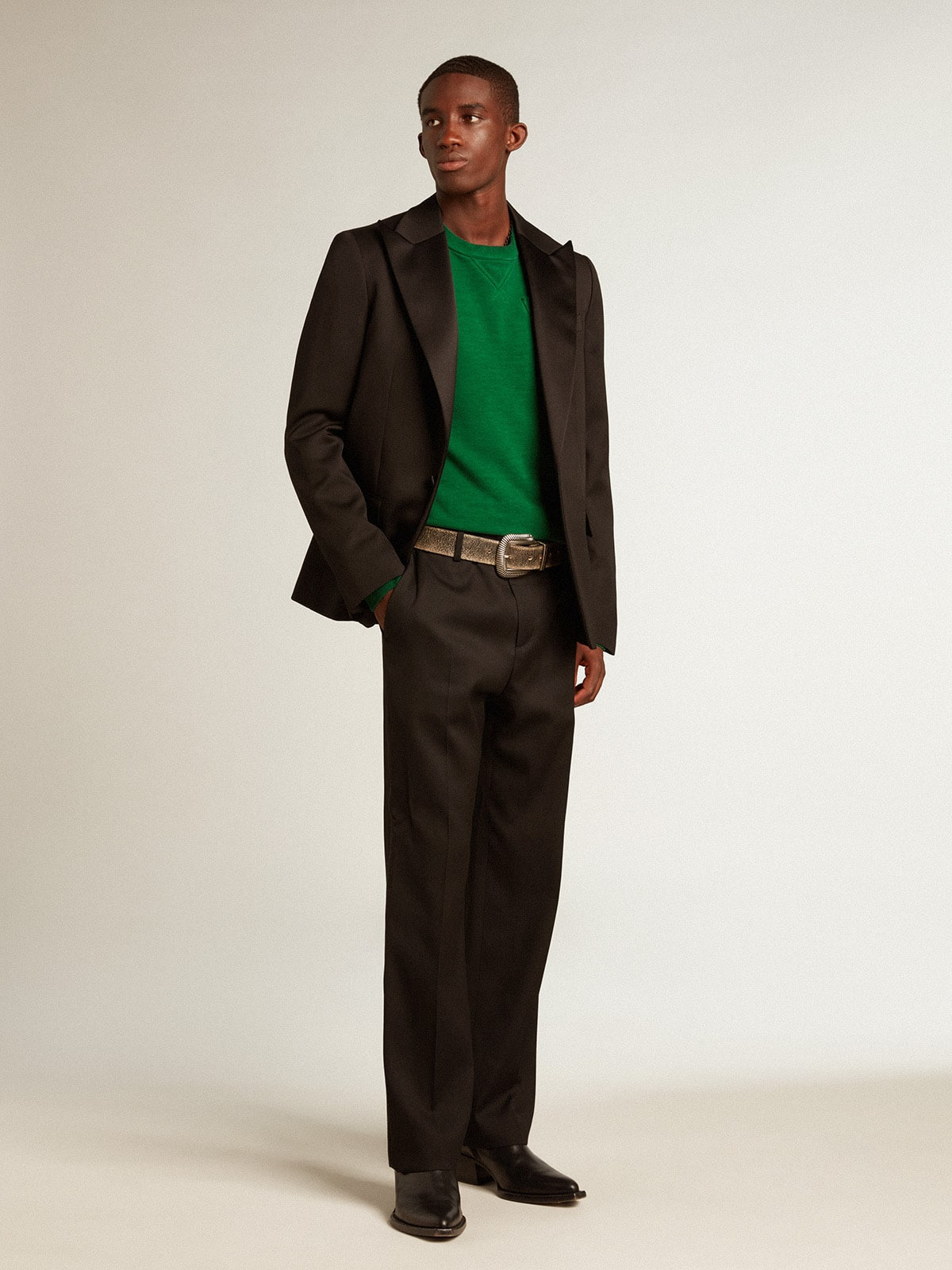 Round-neck sweatshirt in green cotton fleece - 3