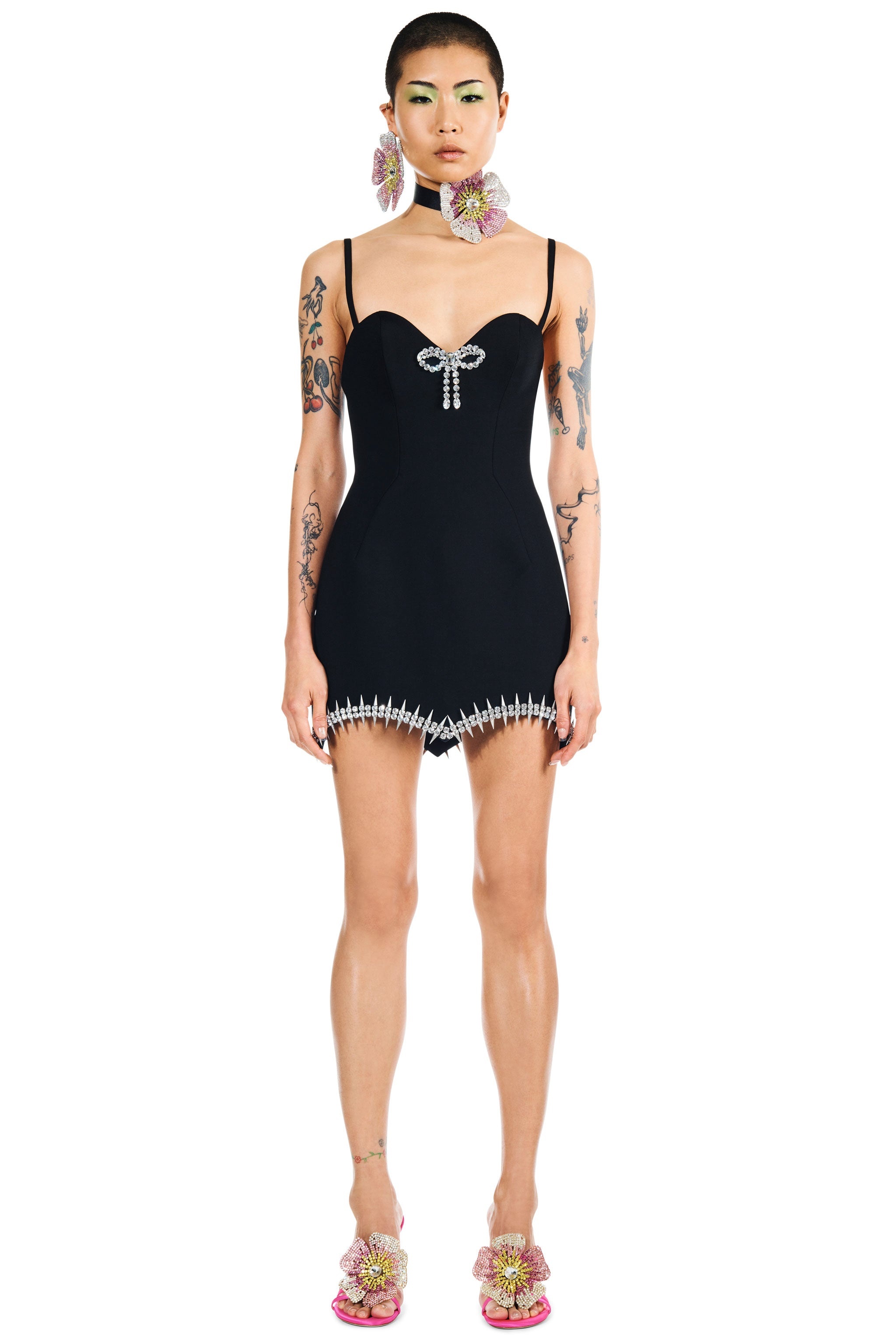 CRYSTAL SPIKE MINI DRESS - 4