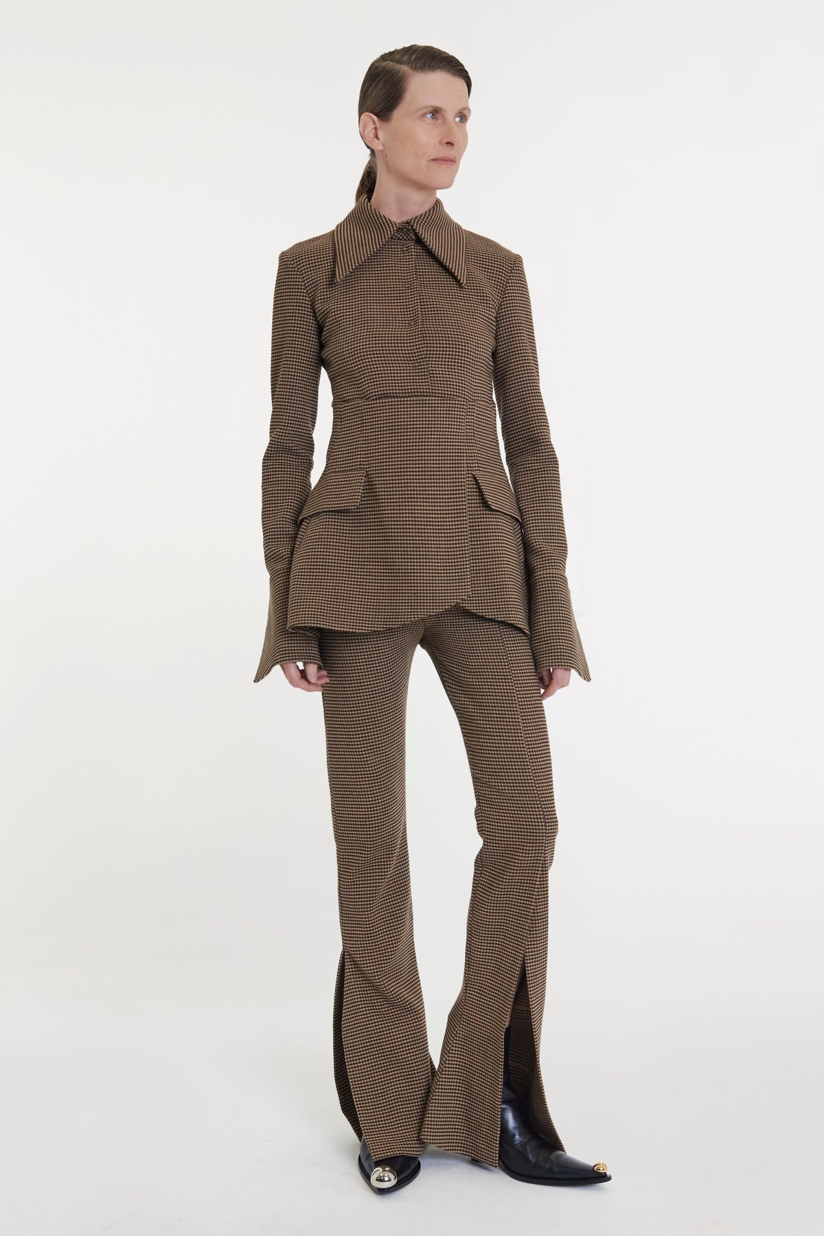 FITTED TROUSERS WITH SIDE AND FRONTAL SLITS GINGHAM - 5