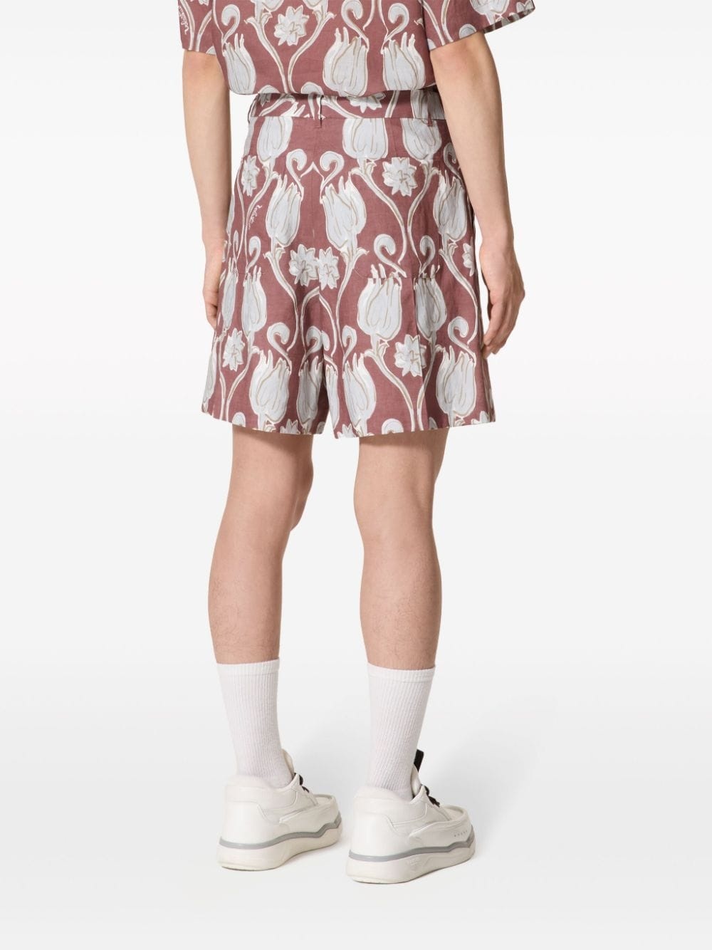 floral-print linen shorts - 4