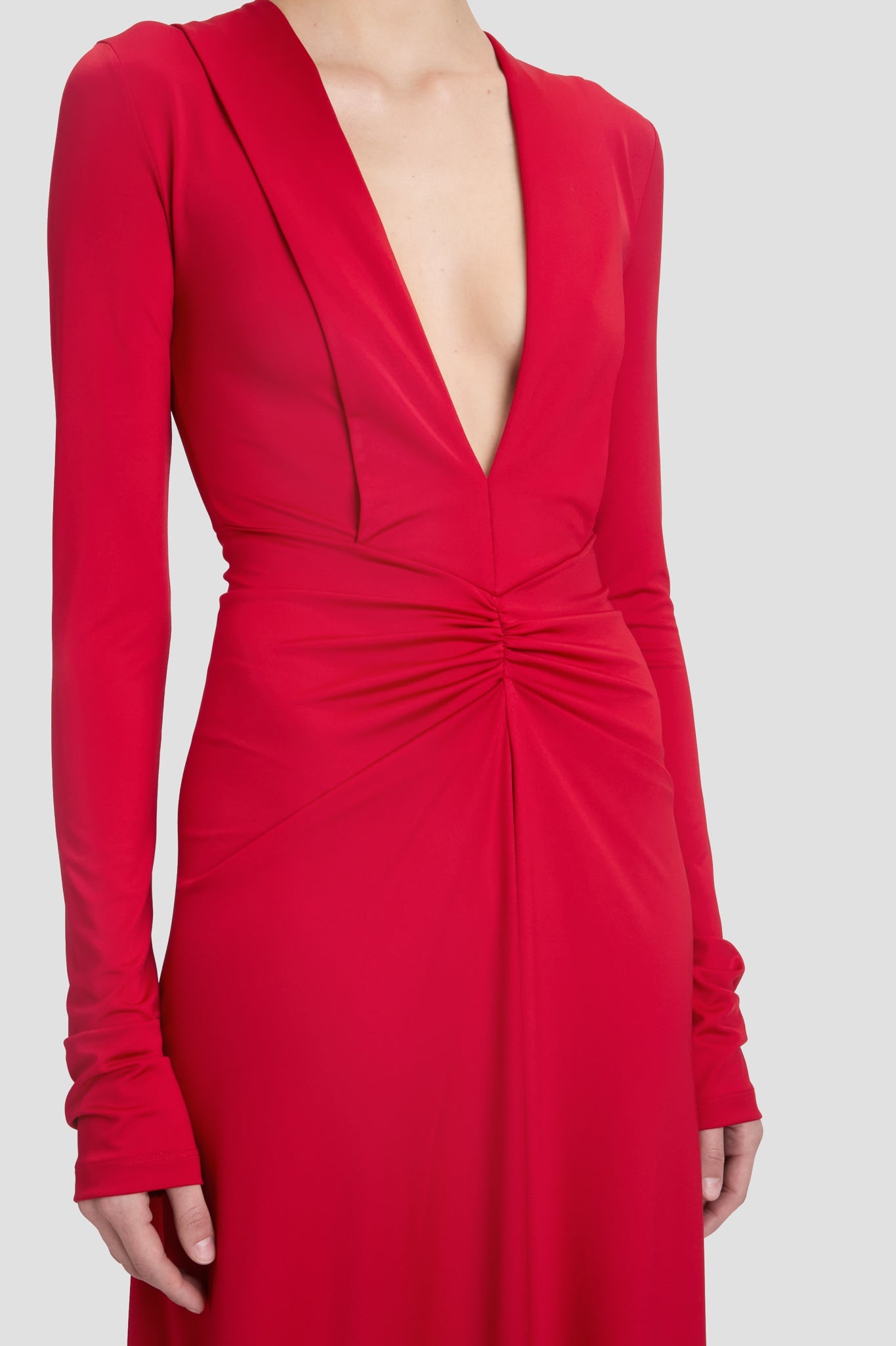 Long Sleeve Deep V-Neck Gown In Rose - 3