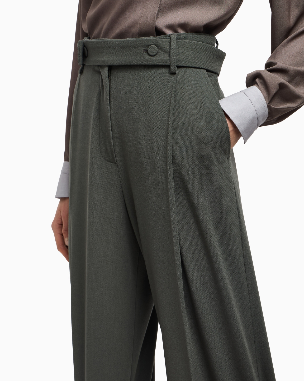 BARATHEA WOOL TROUSERS WITH A BELT - 5