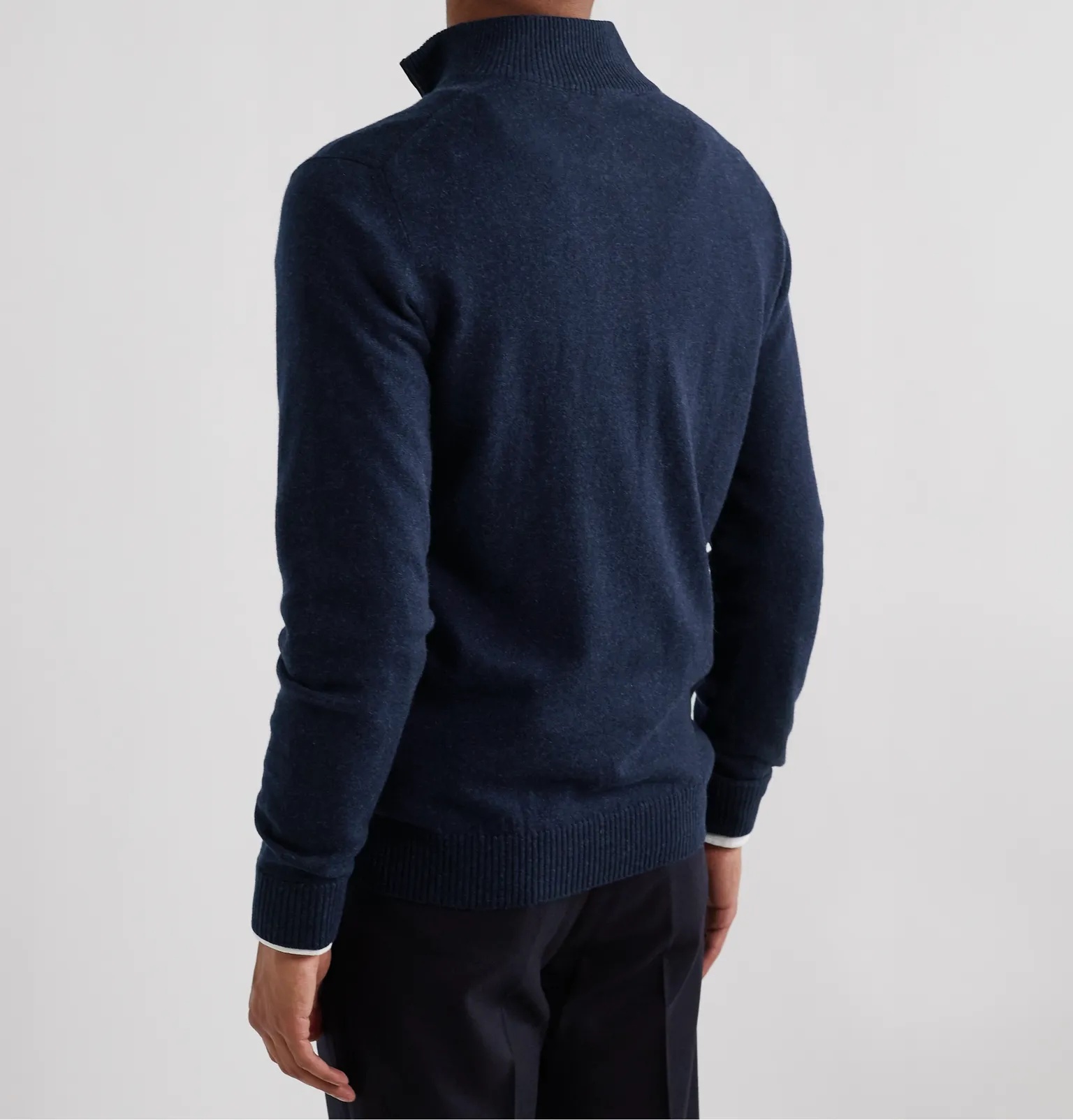 Suede-Trimmed Cashmere Half-Zip Sweater - 10