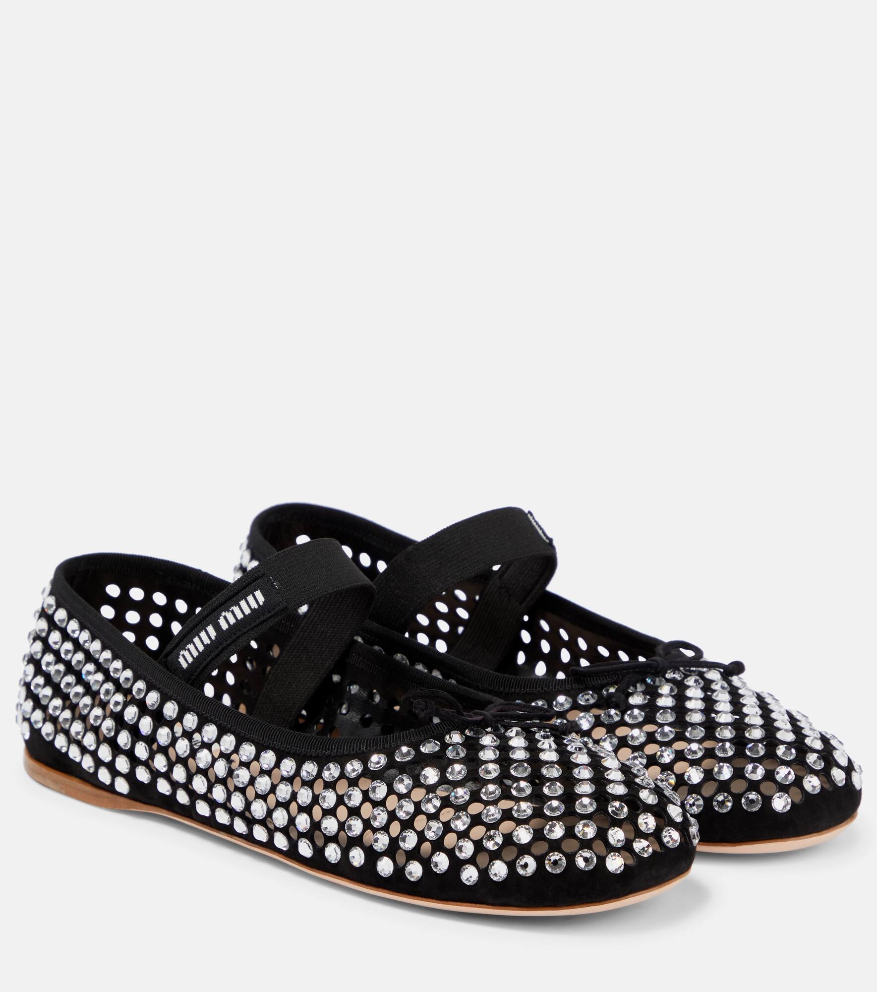 Miu Miu Logo-strap embellished ballet flats | mytheresa