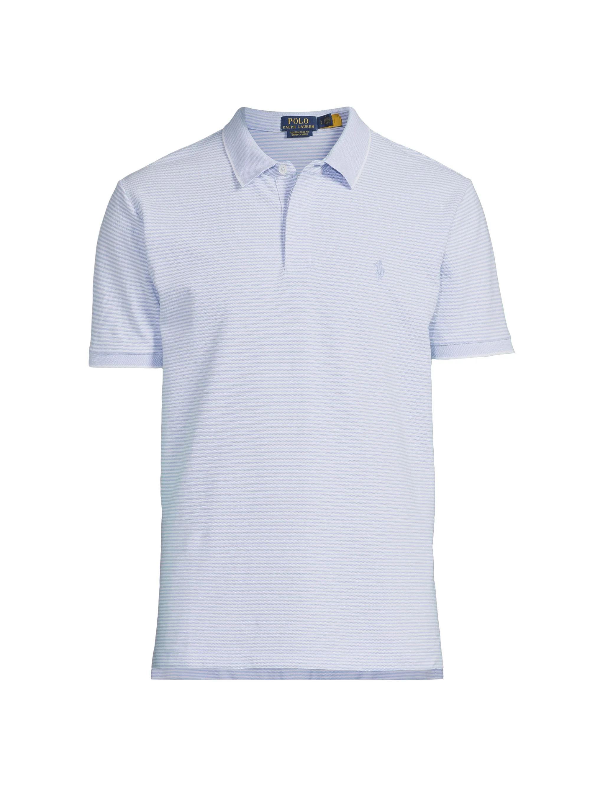 Men's Classic-Fit Striped Soft Cotton Polo Shirt - Office Blue White - 1