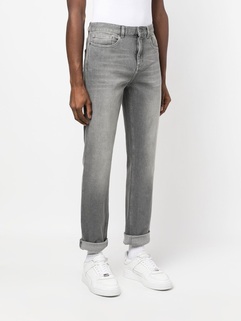 stonewashed cropped jeans - 3