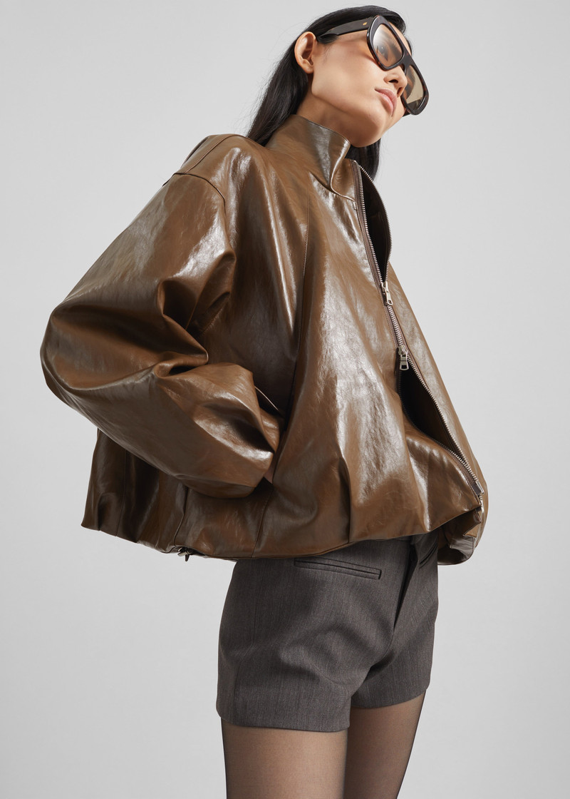 Milford Faux Leather Balloon Jacket - Brown 8